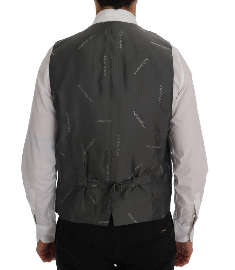 Elegant Gray Striped Waistcoat Vest - ventzia