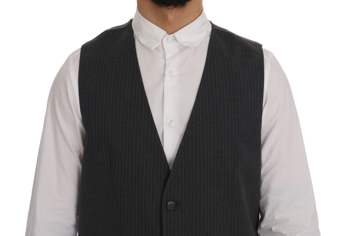 Elegant Gray Striped Waistcoat Vest - ventzia