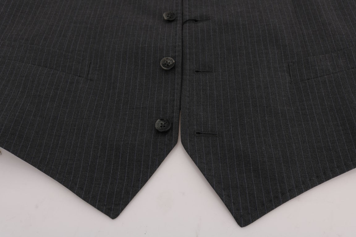 Elegant Gray Striped Waistcoat Vest - ventzia