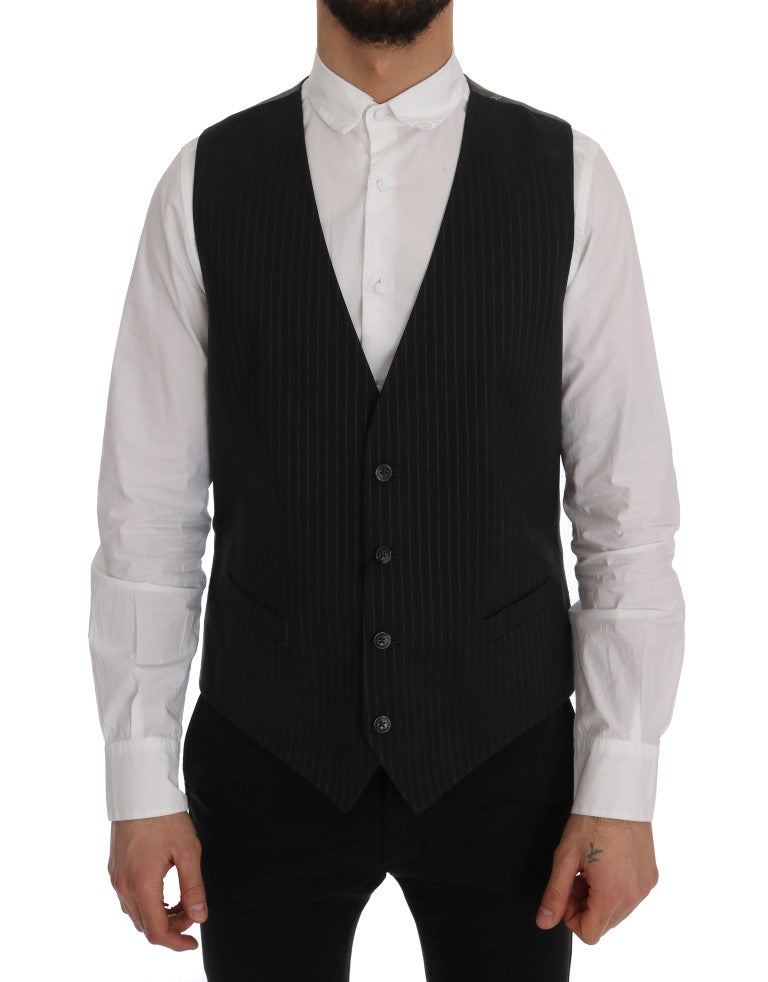 Elegant Striped Gray Waistcoat Vest - ventzia