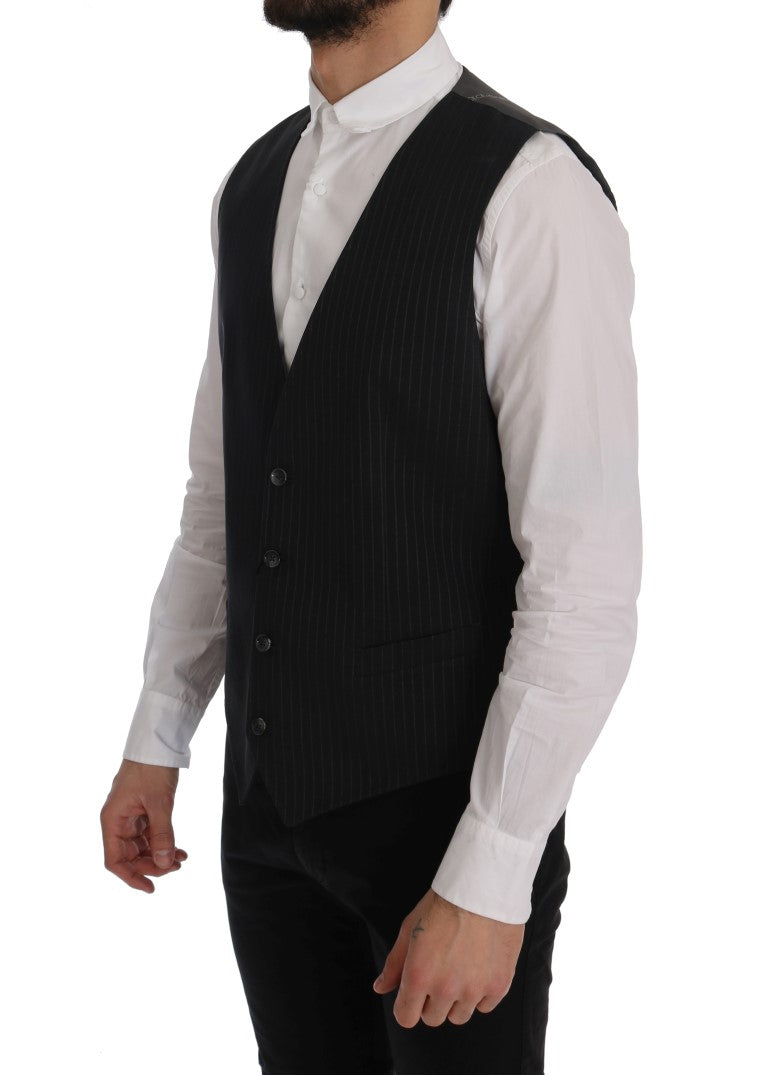 Elegant Striped Gray Waistcoat Vest - ventzia