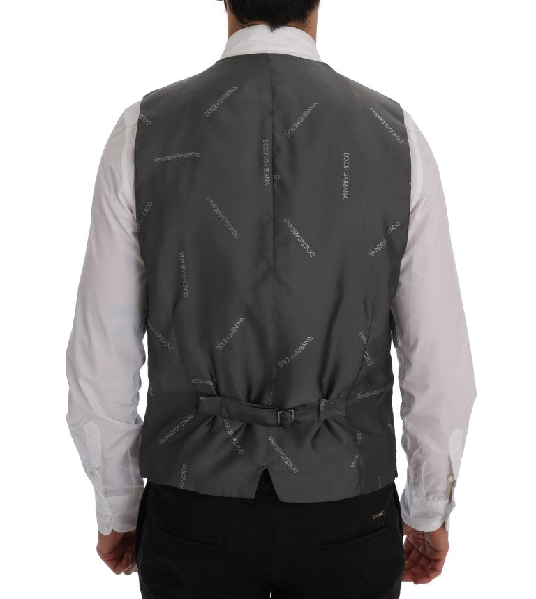 Elegant Striped Gray Waistcoat Vest - ventzia
