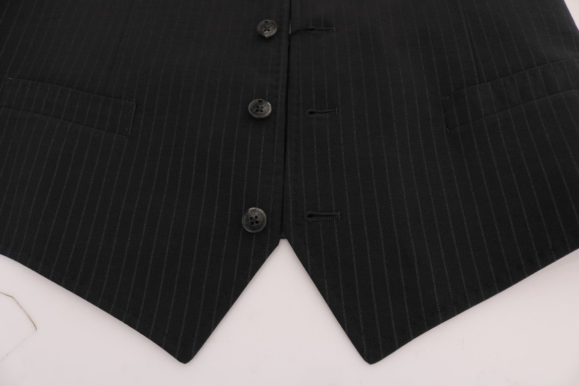 Elegant Striped Gray Waistcoat Vest - ventzia