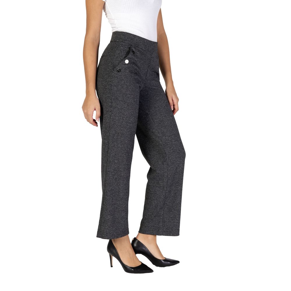 Black Polyester Casual Pants - ventzia