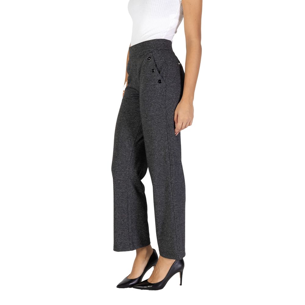 Black Polyester Casual Pants - ventzia