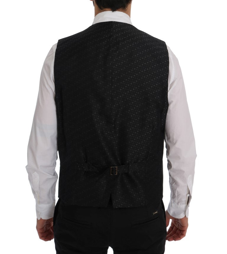Elegant Gray Striped Men's Waistcoat Vest - ventzia
