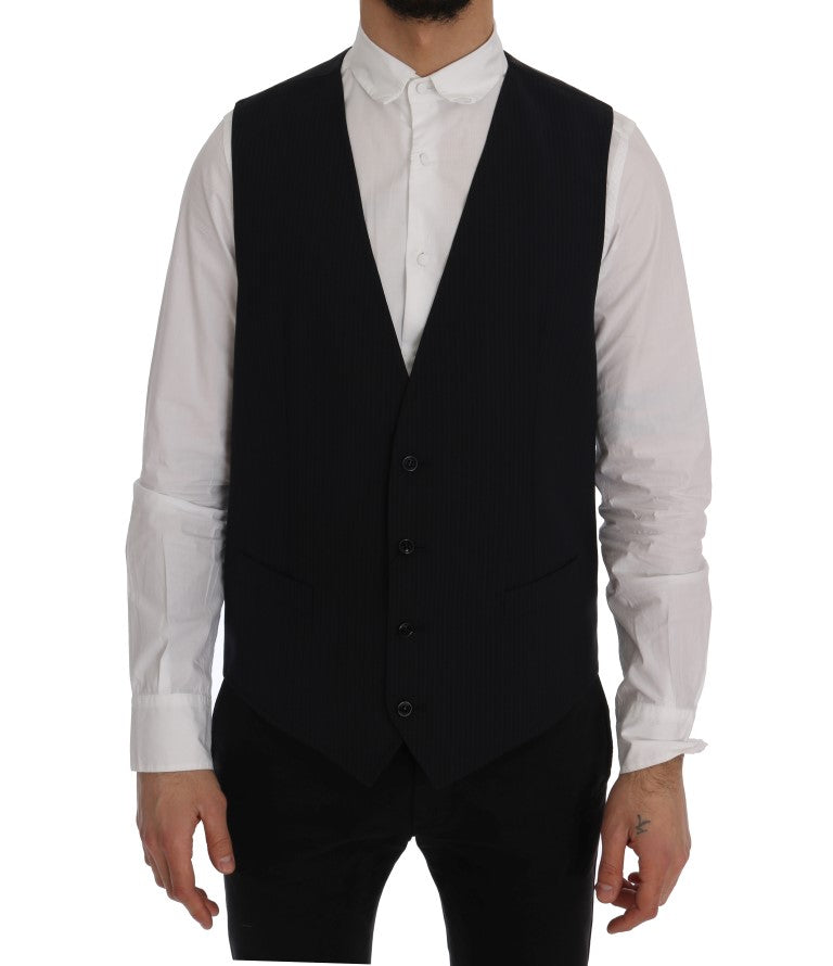 Sleek Striped Wool Blend Waistcoat Vest - ventzia
