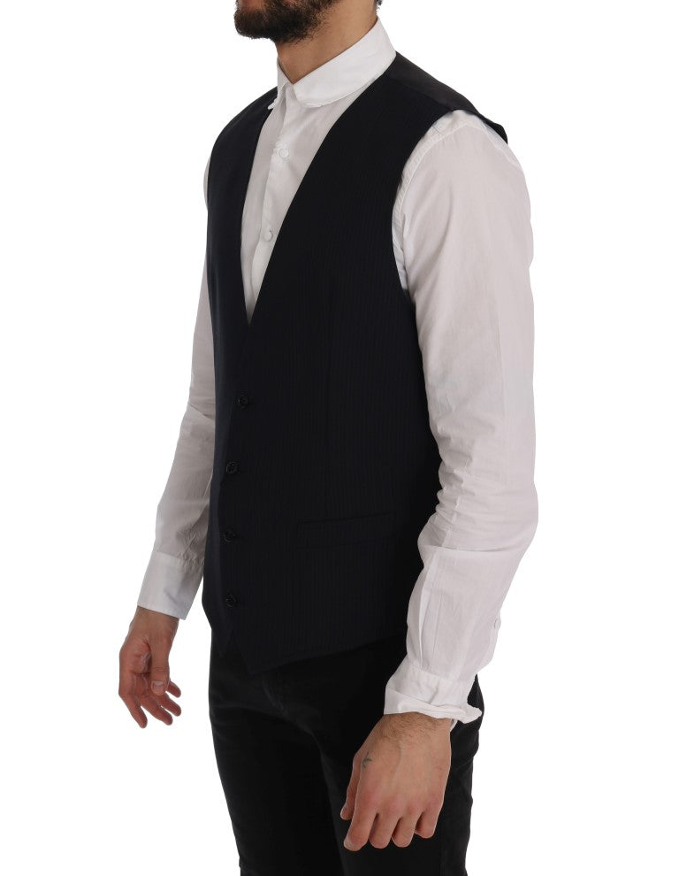 Sleek Striped Wool Blend Waistcoat Vest - ventzia
