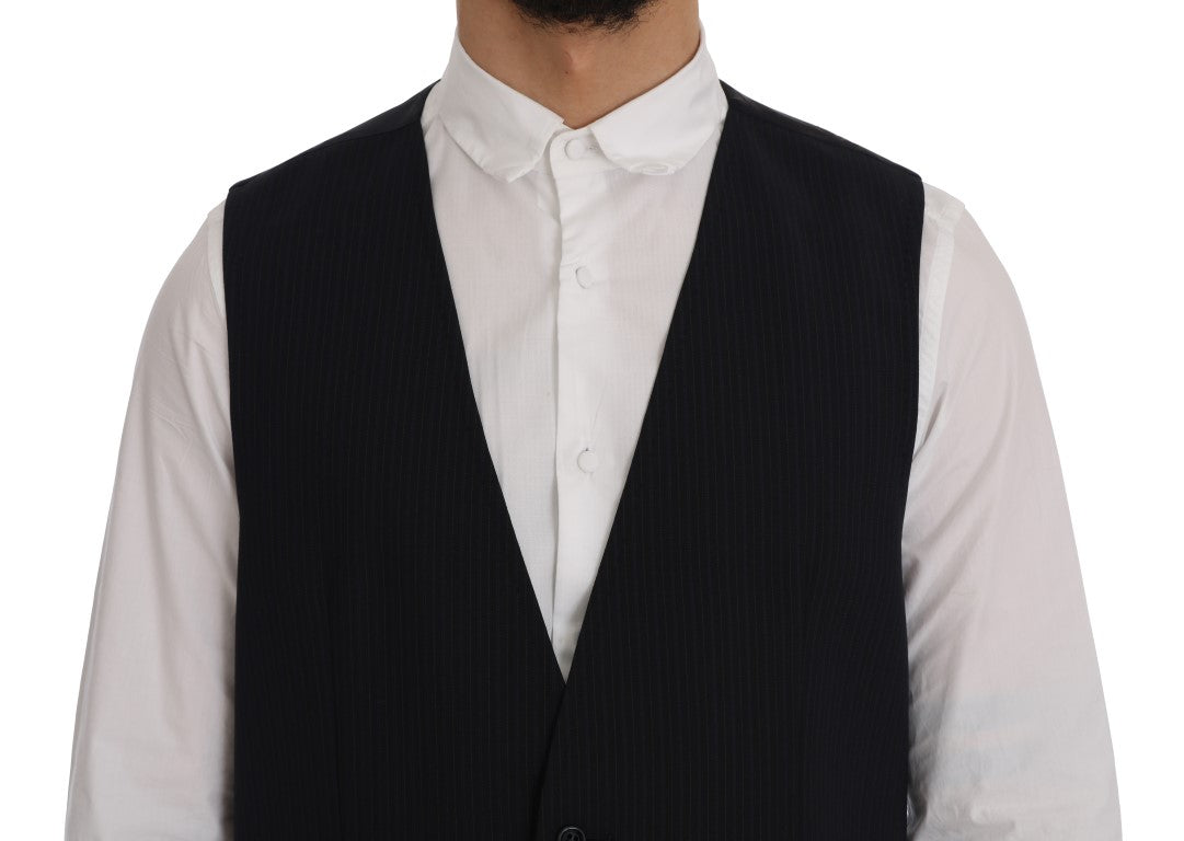 Sleek Striped Wool Blend Waistcoat Vest - ventzia