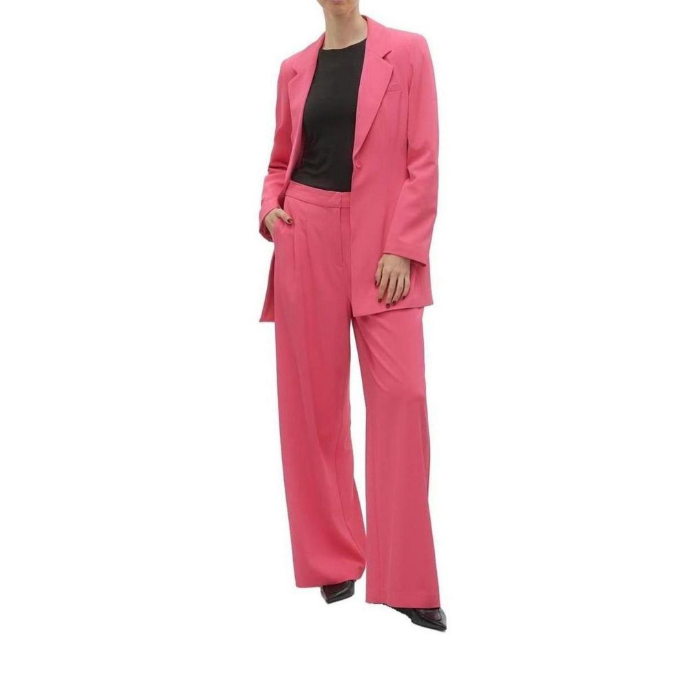 Pink Polyester Casual Pants