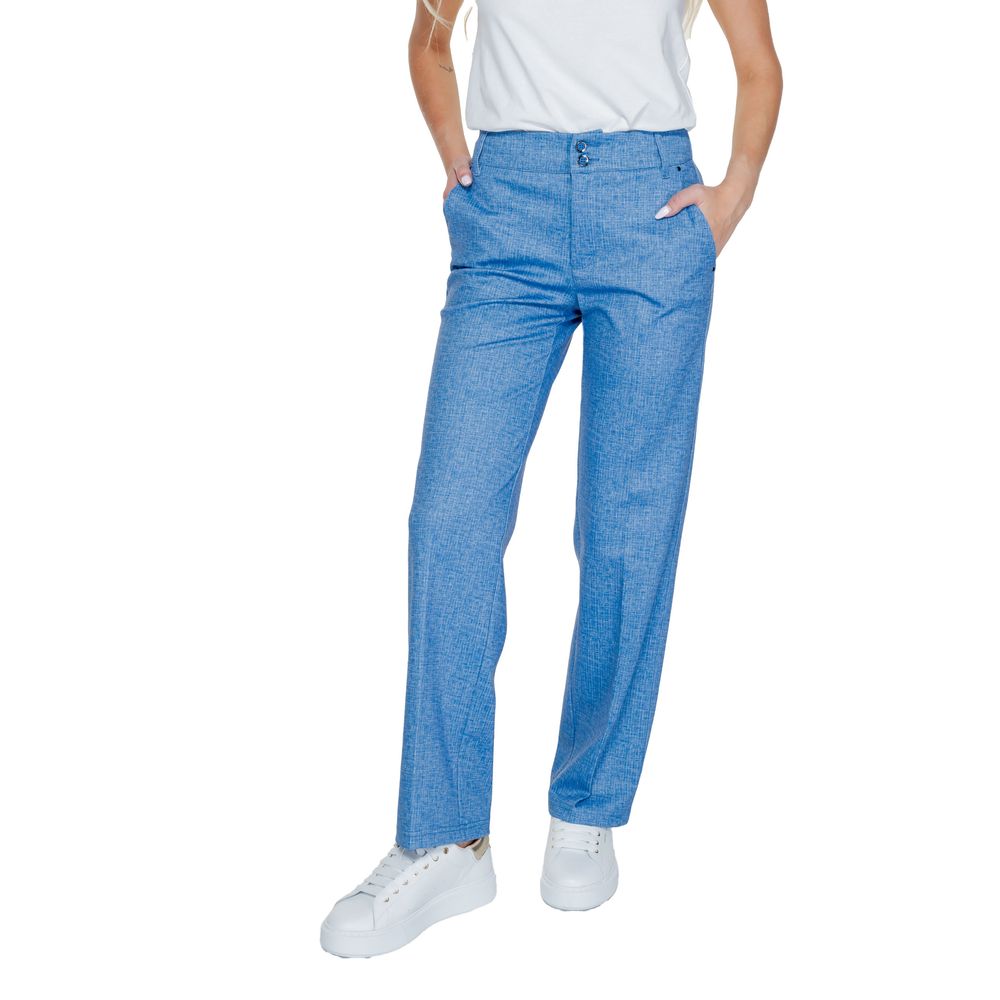Blue Polyester Casual Pants - ventzia