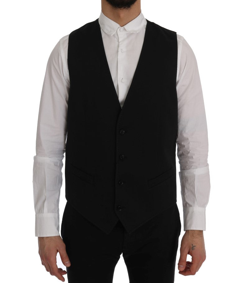 Sleek Black Single-Breasted Waistcoat - ventzia