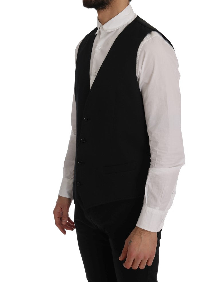 Sleek Black Single-Breasted Waistcoat - ventzia