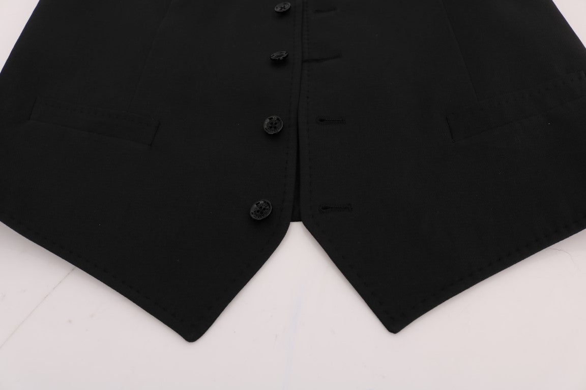 Sleek Black Single-Breasted Waistcoat - ventzia