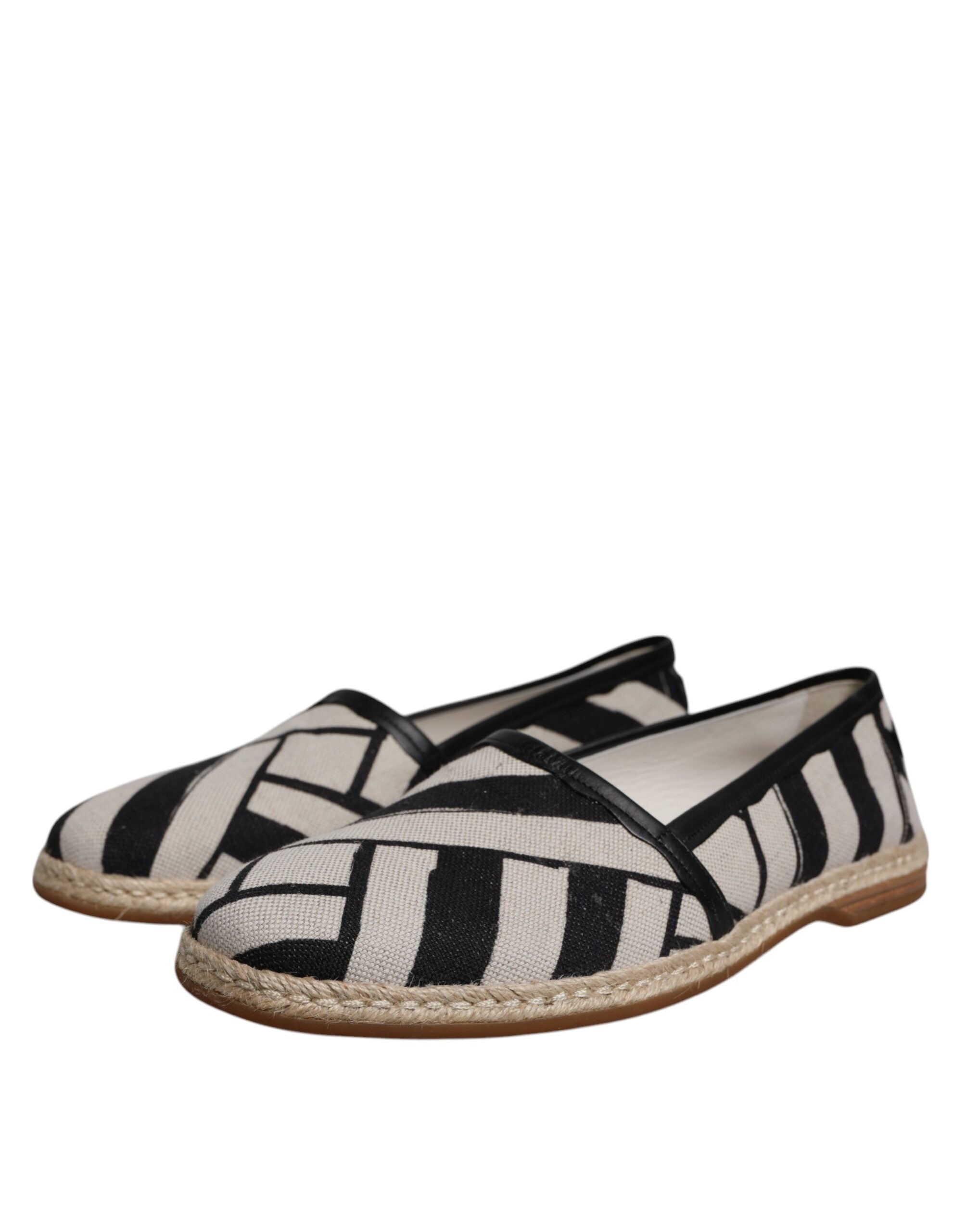 Black White Stripes Slip On Espadrille Shoes - ventzia