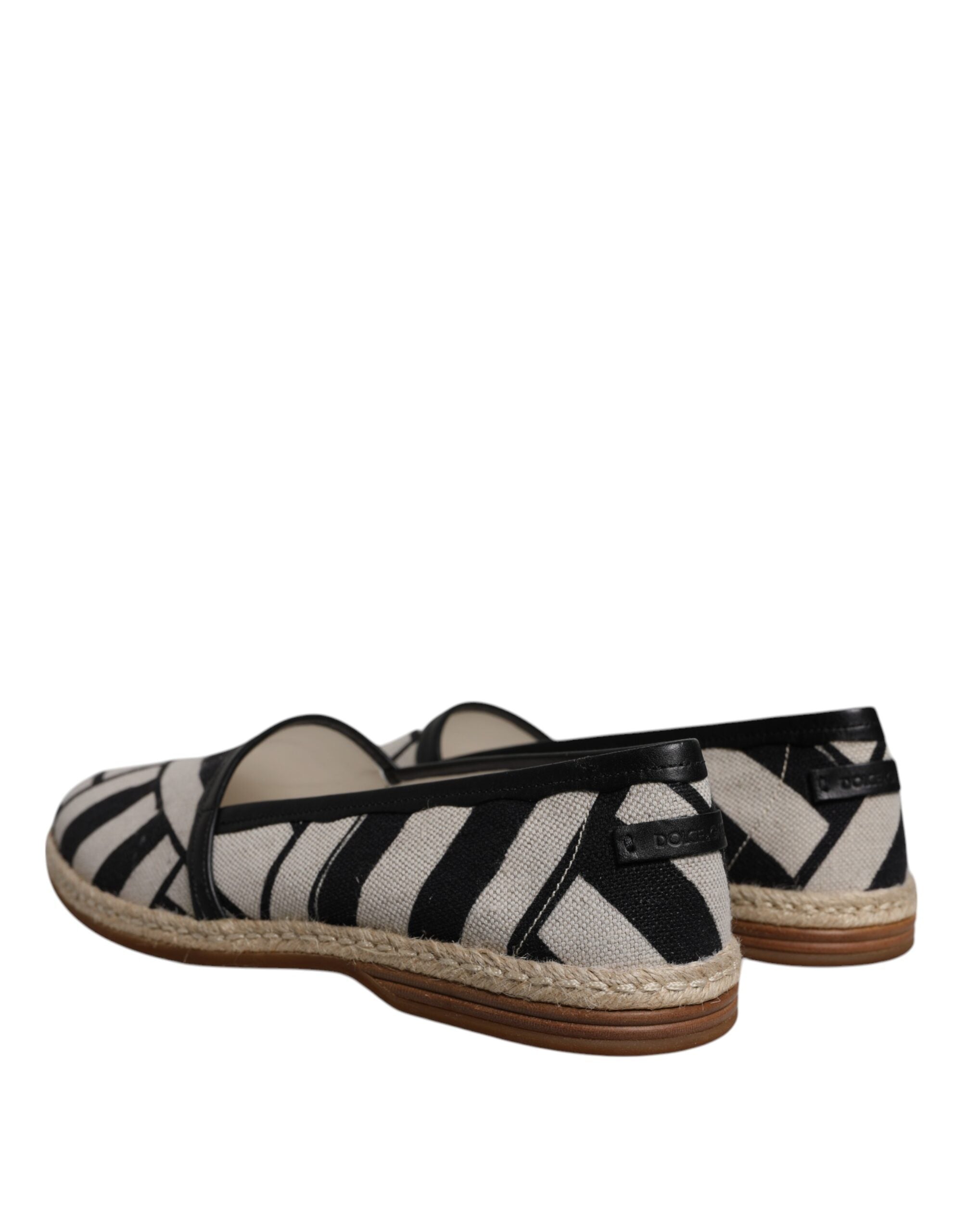 Black White Stripes Slip On Espadrille Shoes - ventzia