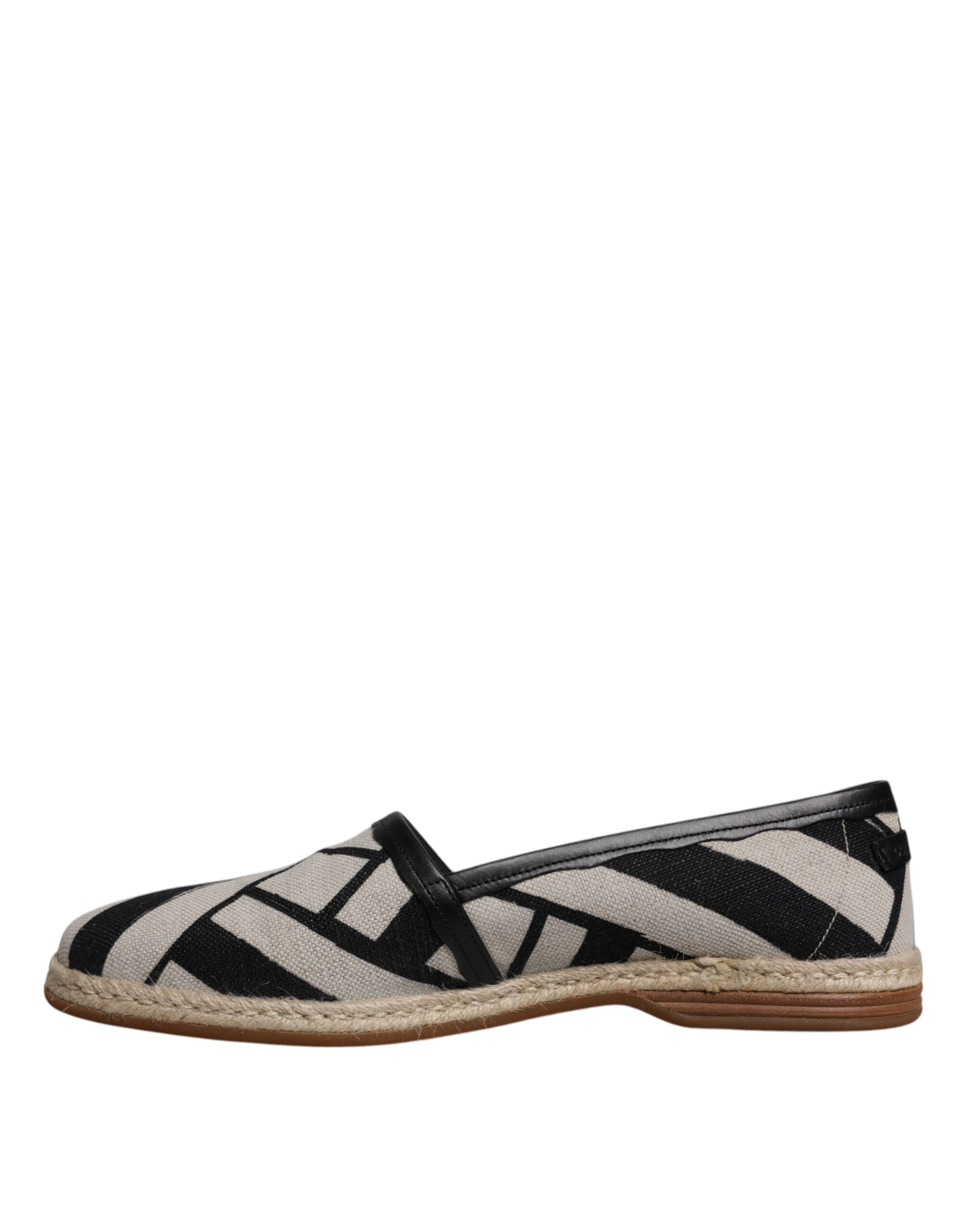 Black White Stripes Slip On Espadrille Shoes - ventzia