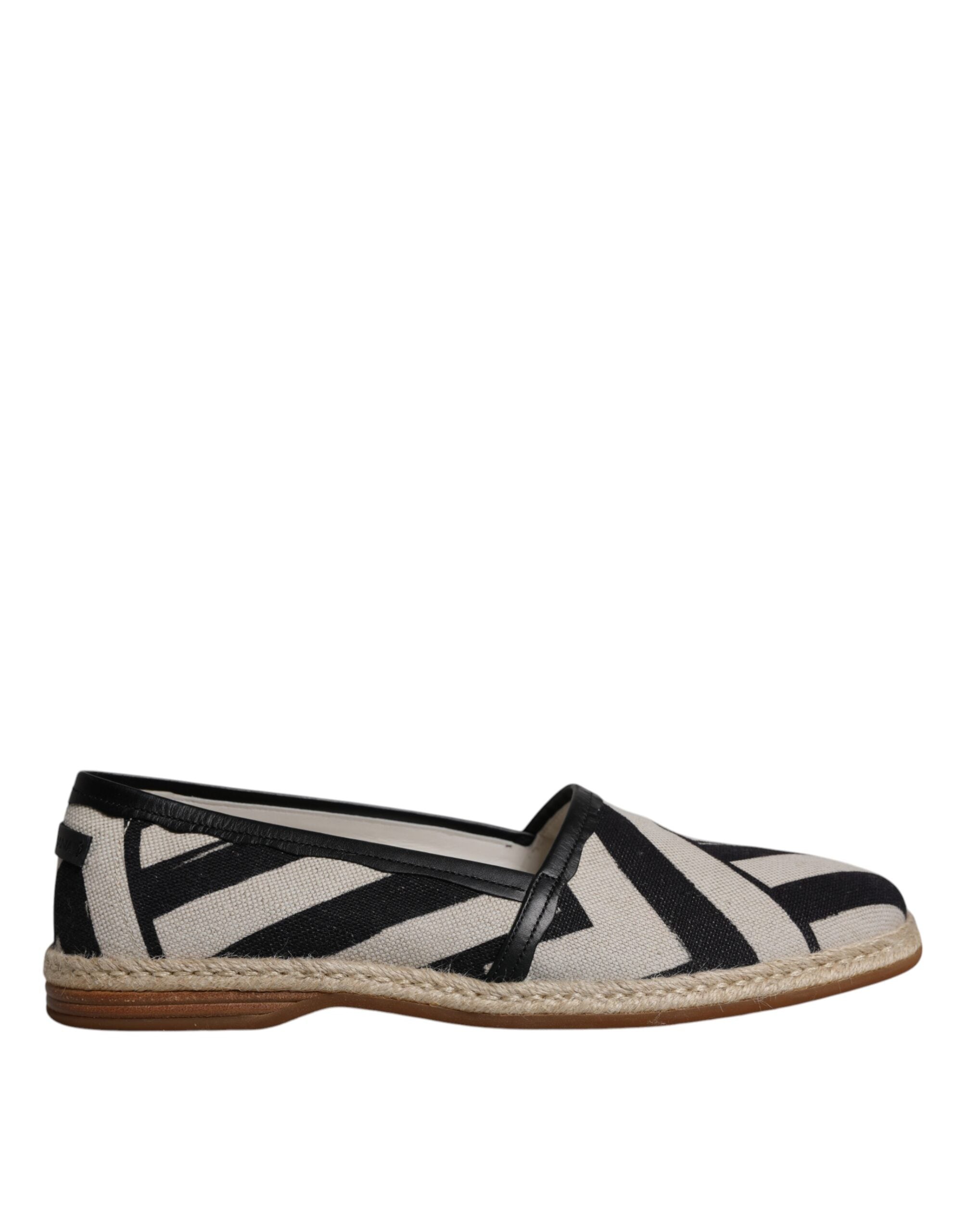Black White Stripes Slip On Espadrille Shoes - ventzia