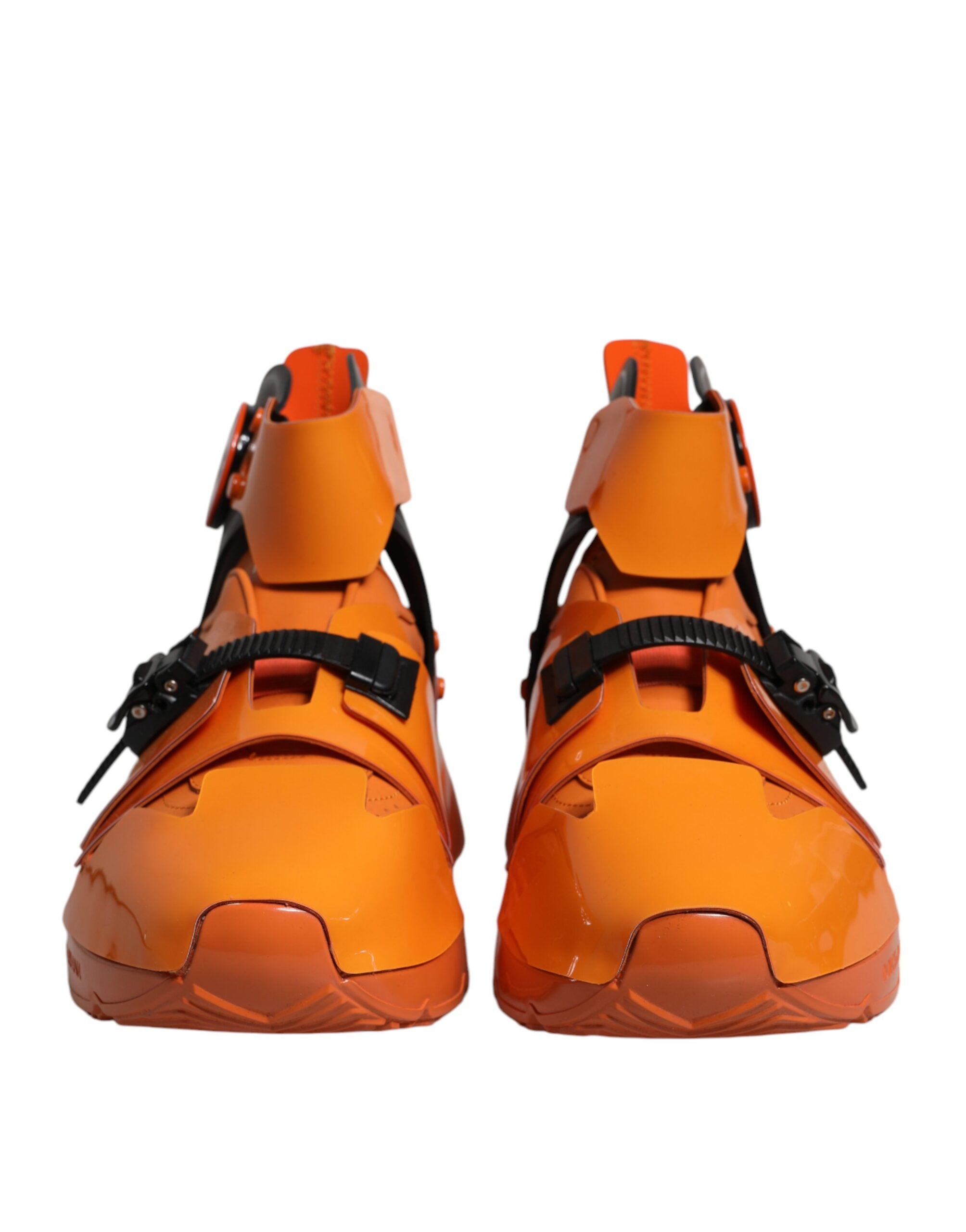 Orange Multi Panel Chunky High Top Sneakers Shoes - ventzia