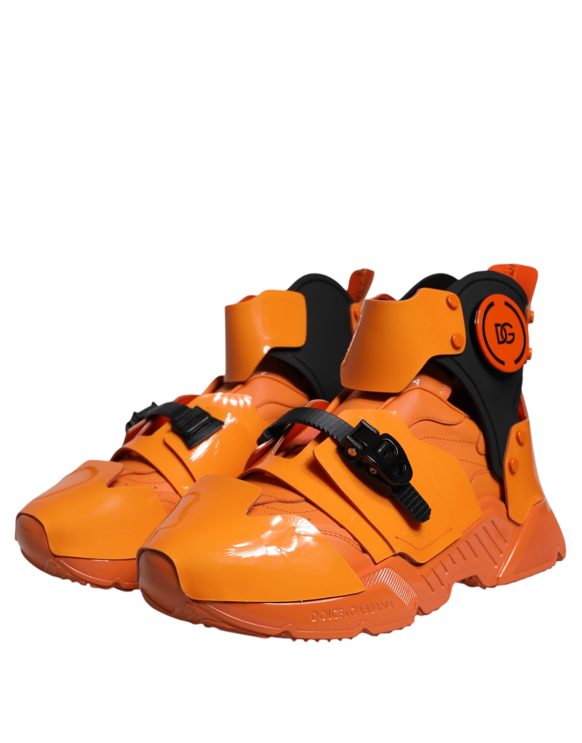 Orange Multi Panel Chunky High Top Sneakers Shoes - ventzia