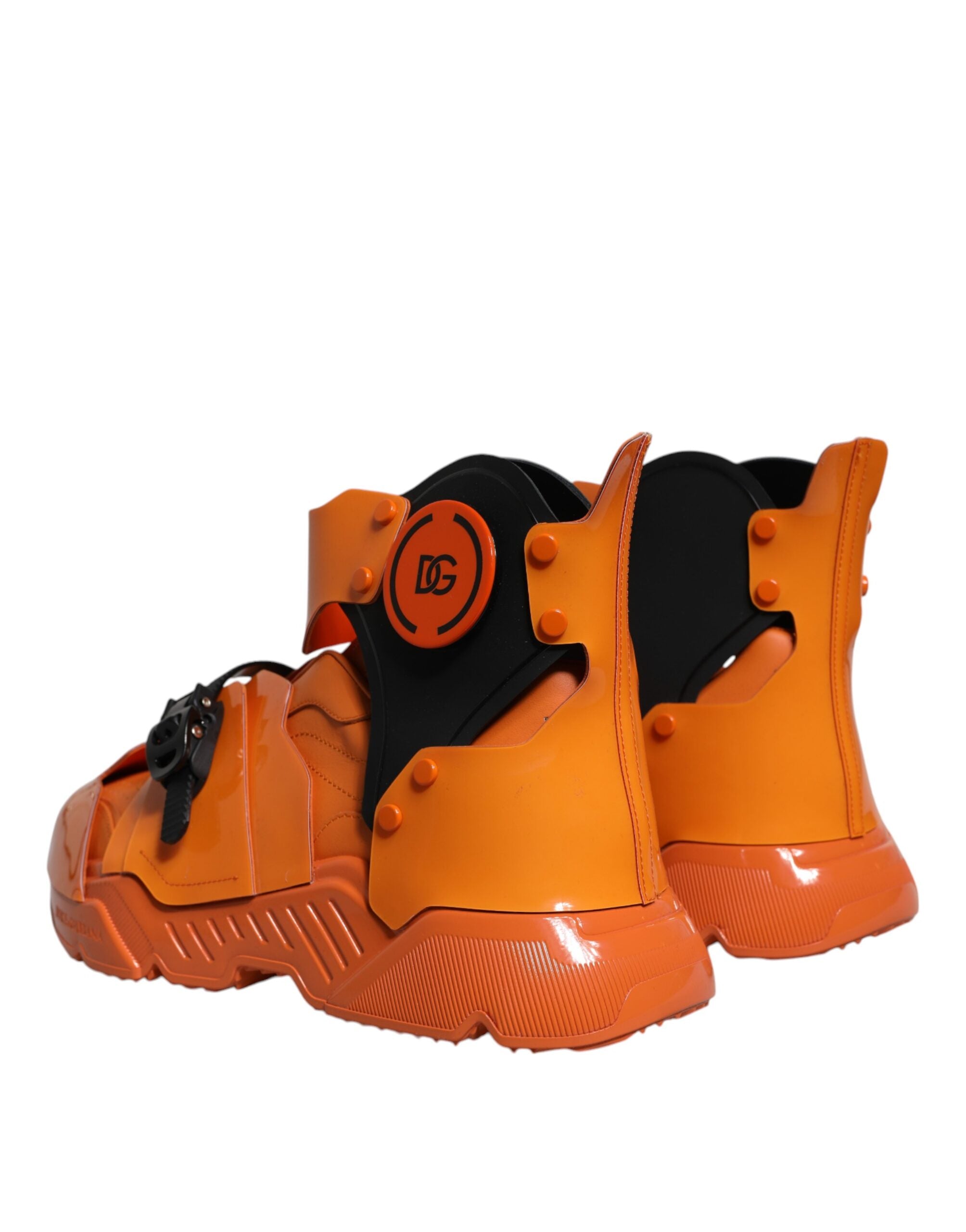 Orange Multi Panel Chunky High Top Sneakers Shoes - ventzia