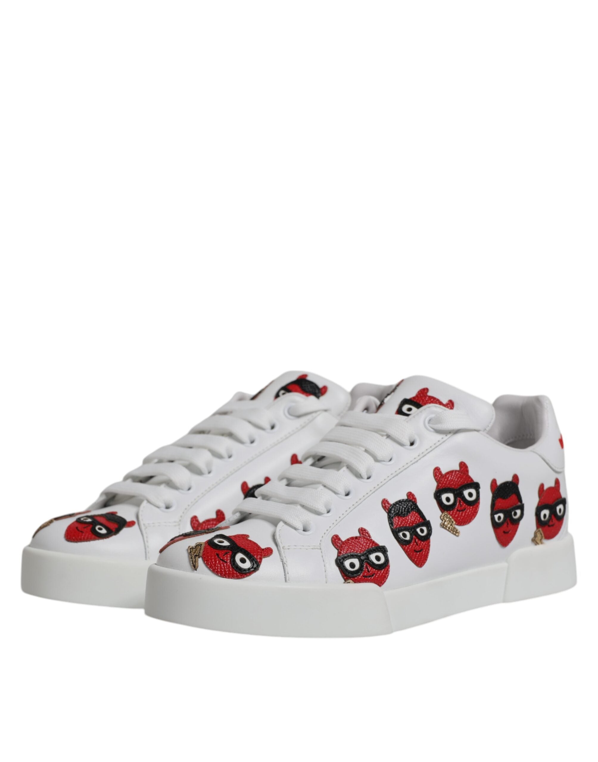 White Devil Face Portofino Sneakers Shoes - ventzia