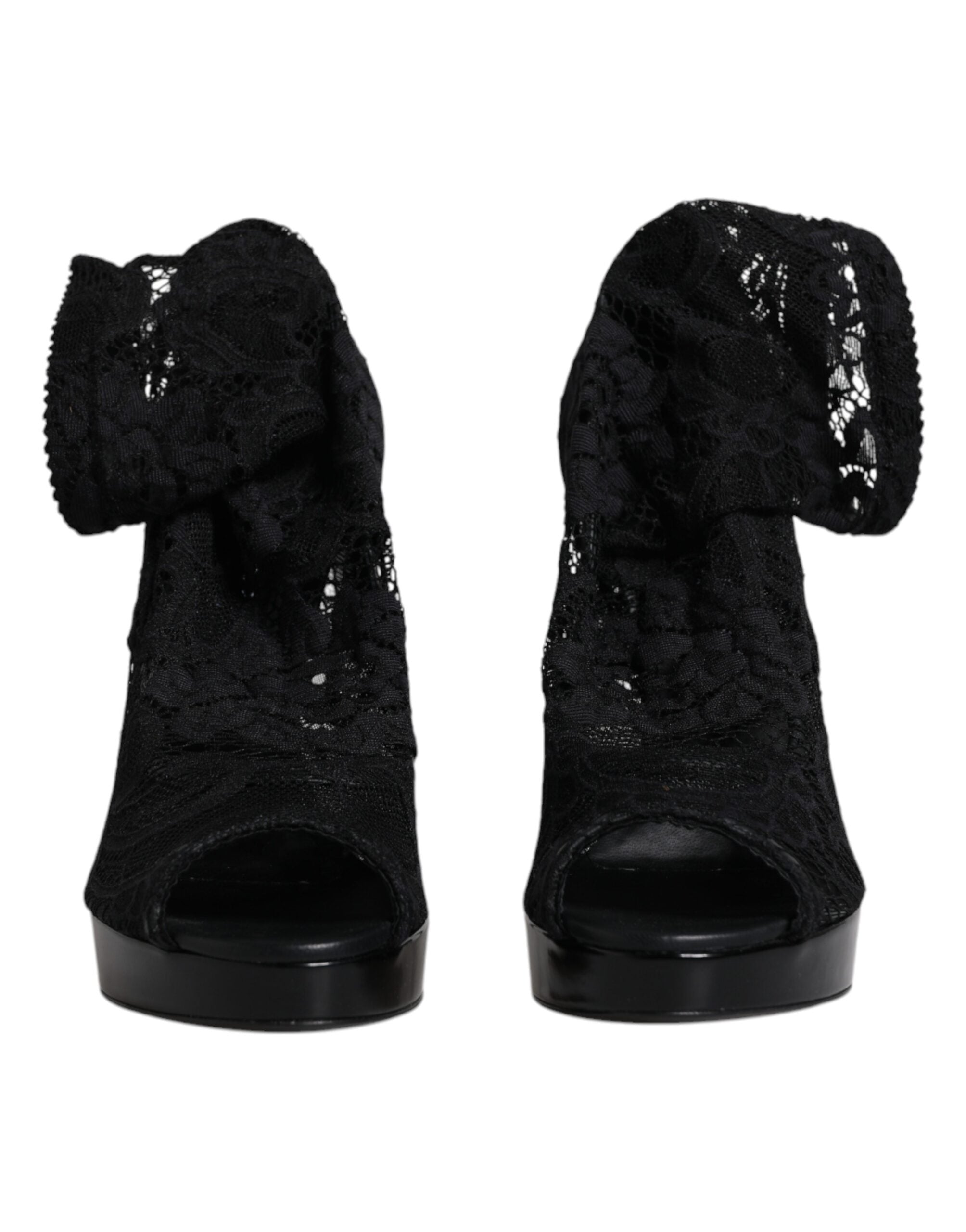 Black Stretch Taormina Lace Boots Shoes - ventzia