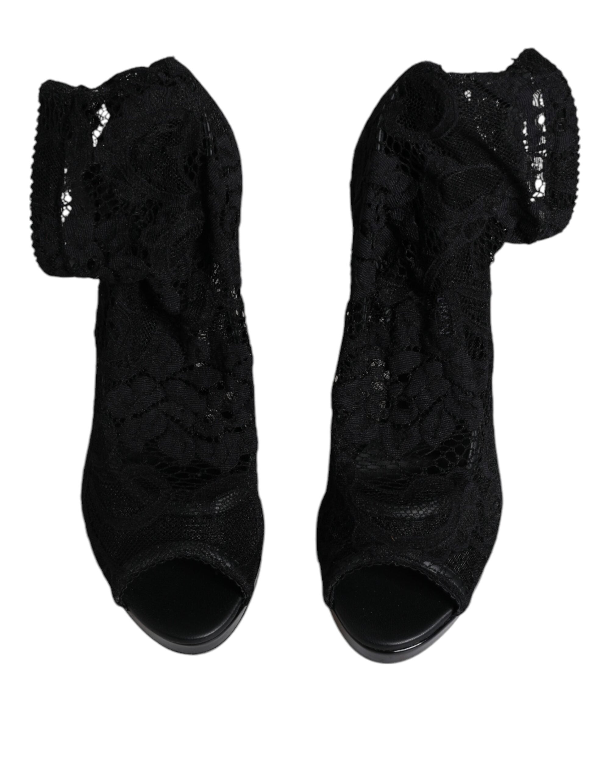 Black Stretch Taormina Lace Boots Shoes - ventzia