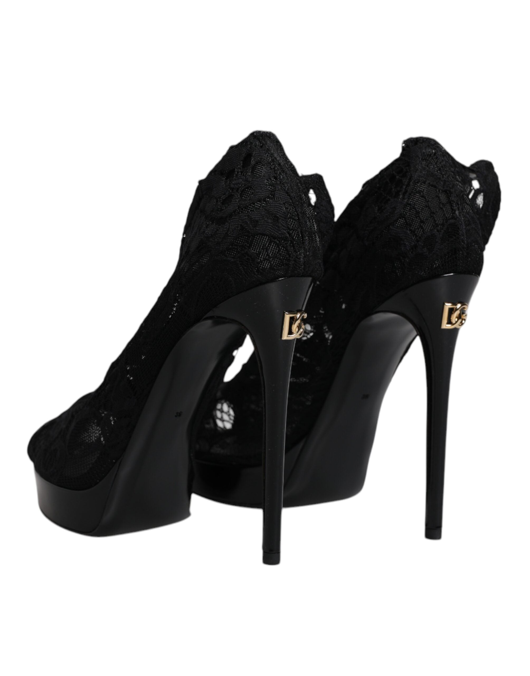 Black Stretch Taormina Lace Boots Shoes - ventzia