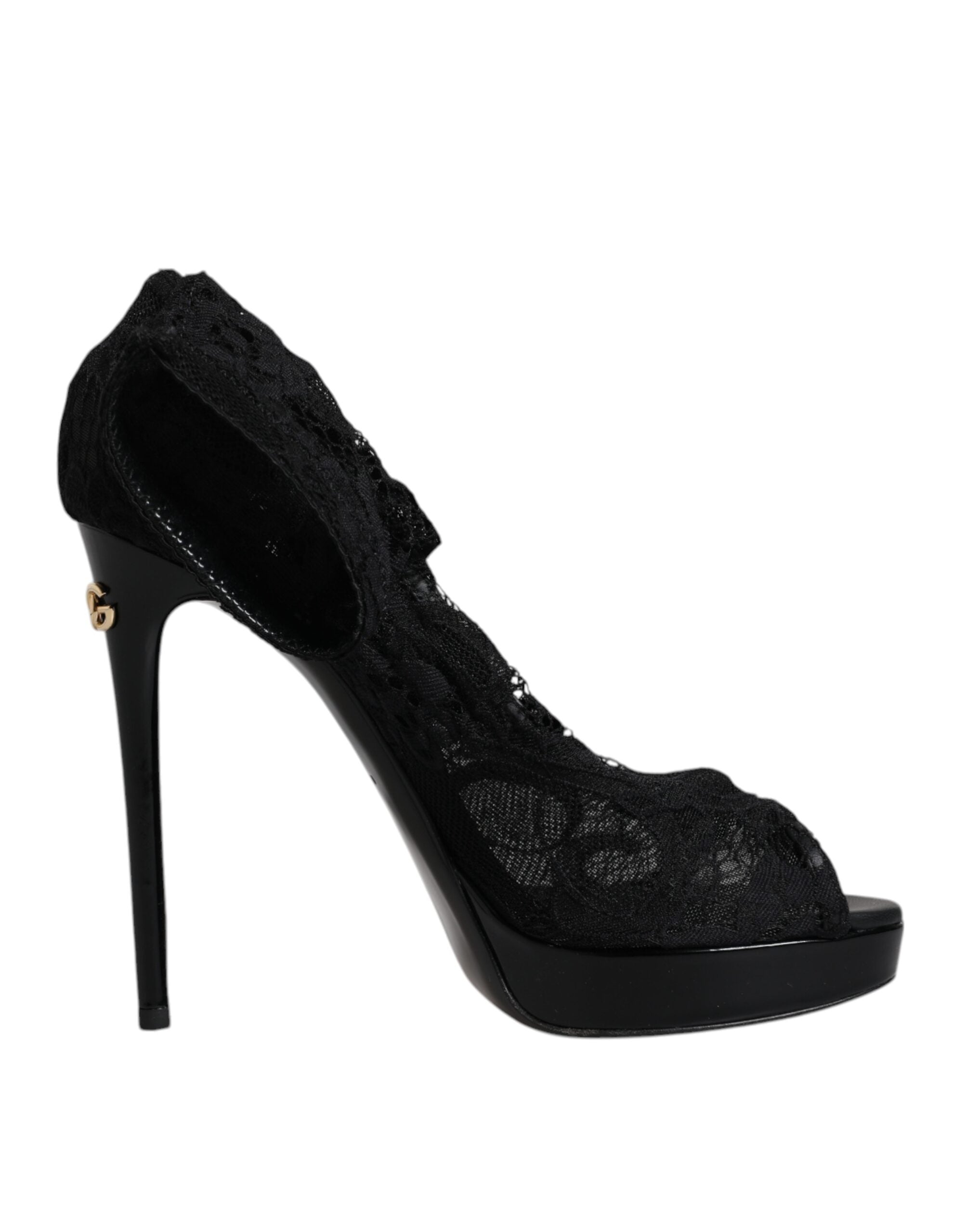 Black Stretch Taormina Lace Boots Shoes - ventzia