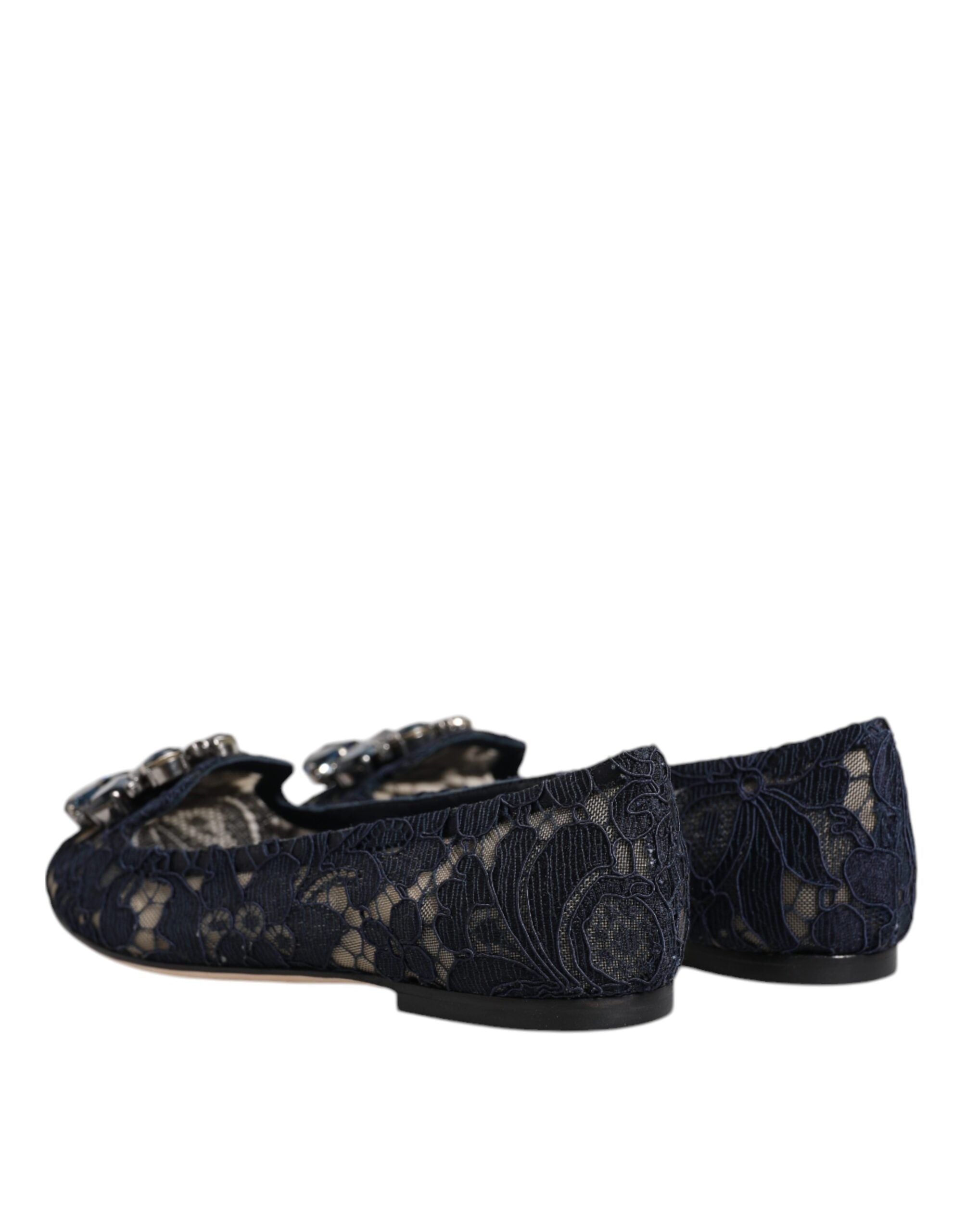 Blue Taormina Lace Crystals Flats Shoes - ventzia