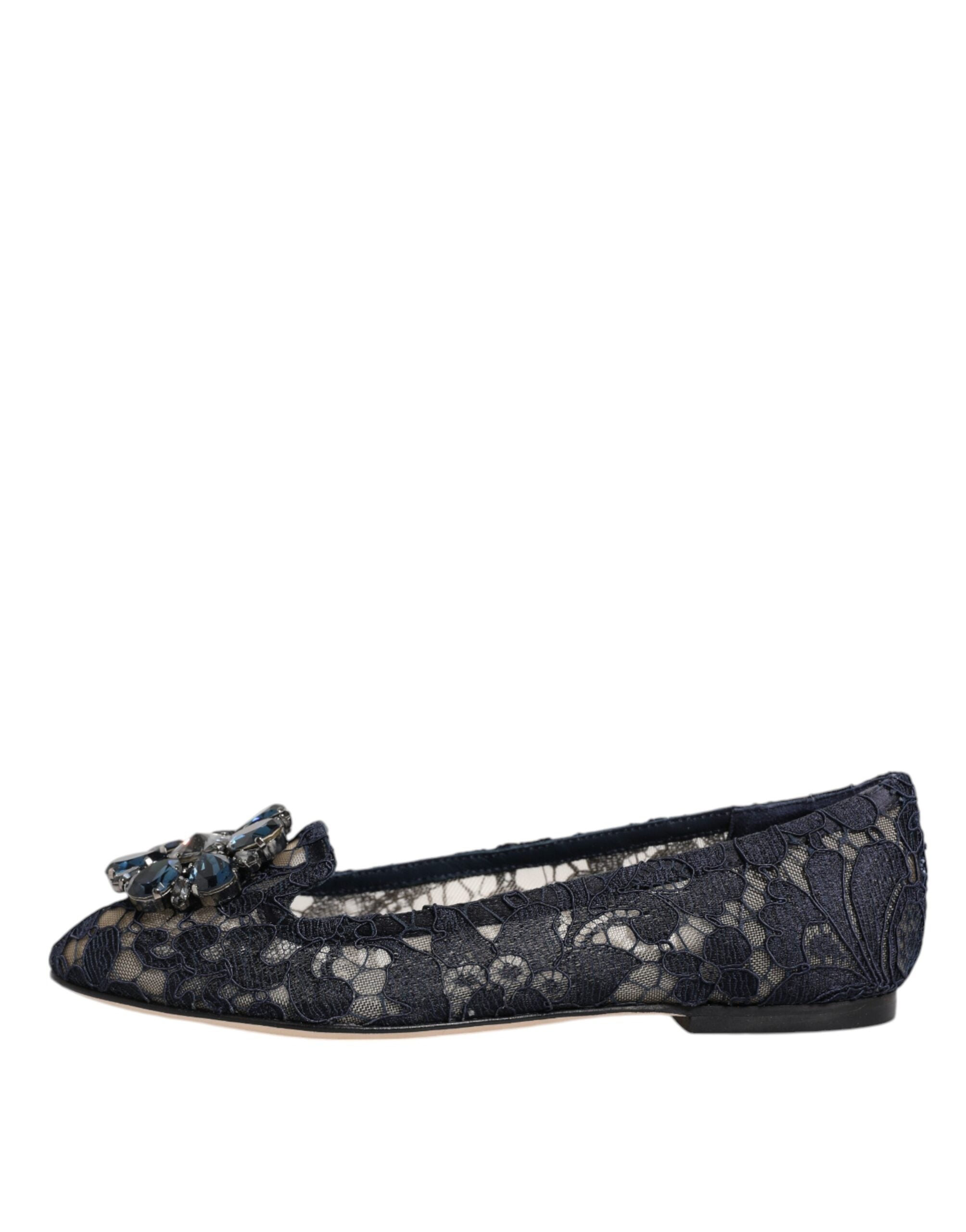 Blue Taormina Lace Crystals Flats Shoes - ventzia