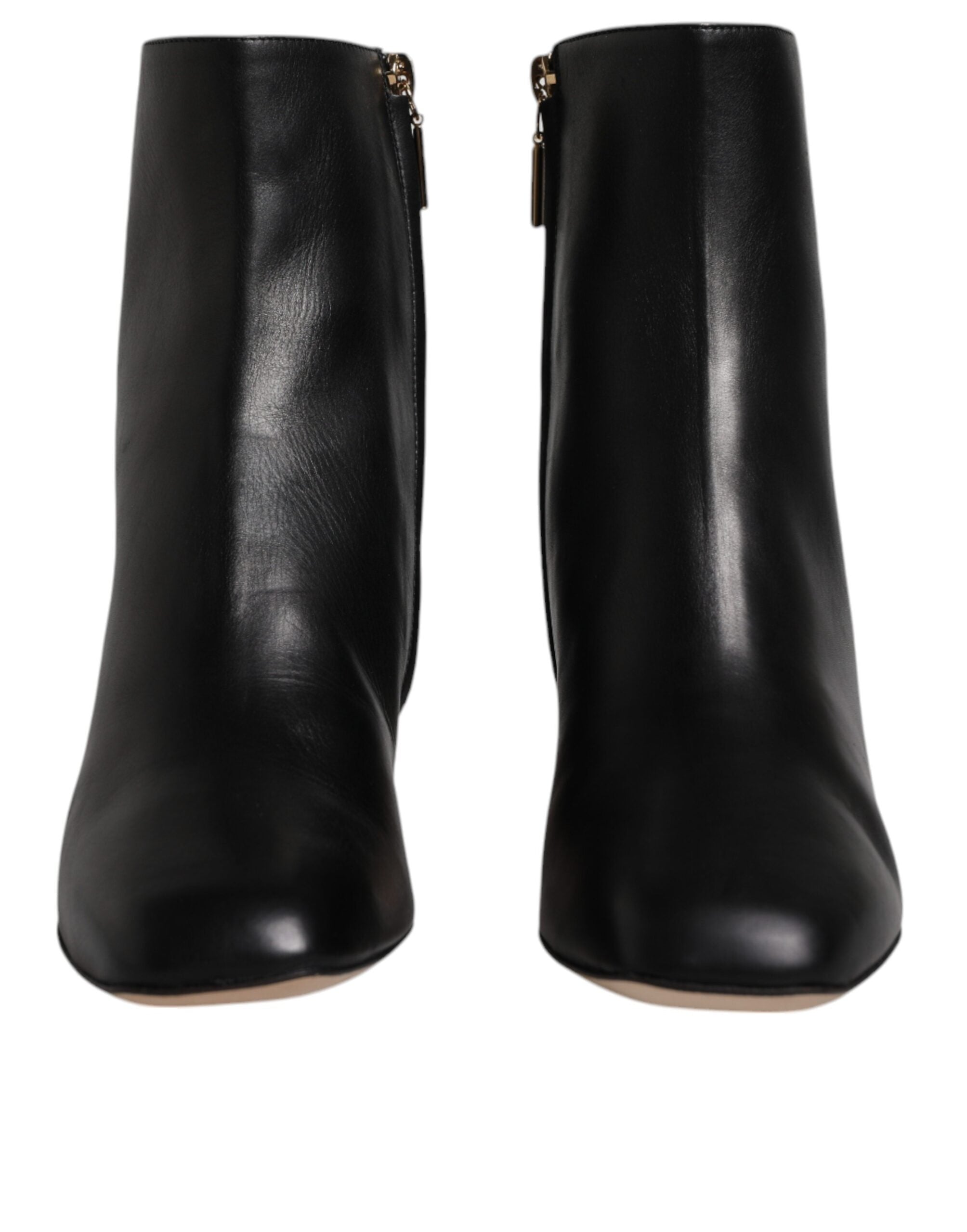 Black Jackie Leather Mid Calf Boots Shoes - ventzia