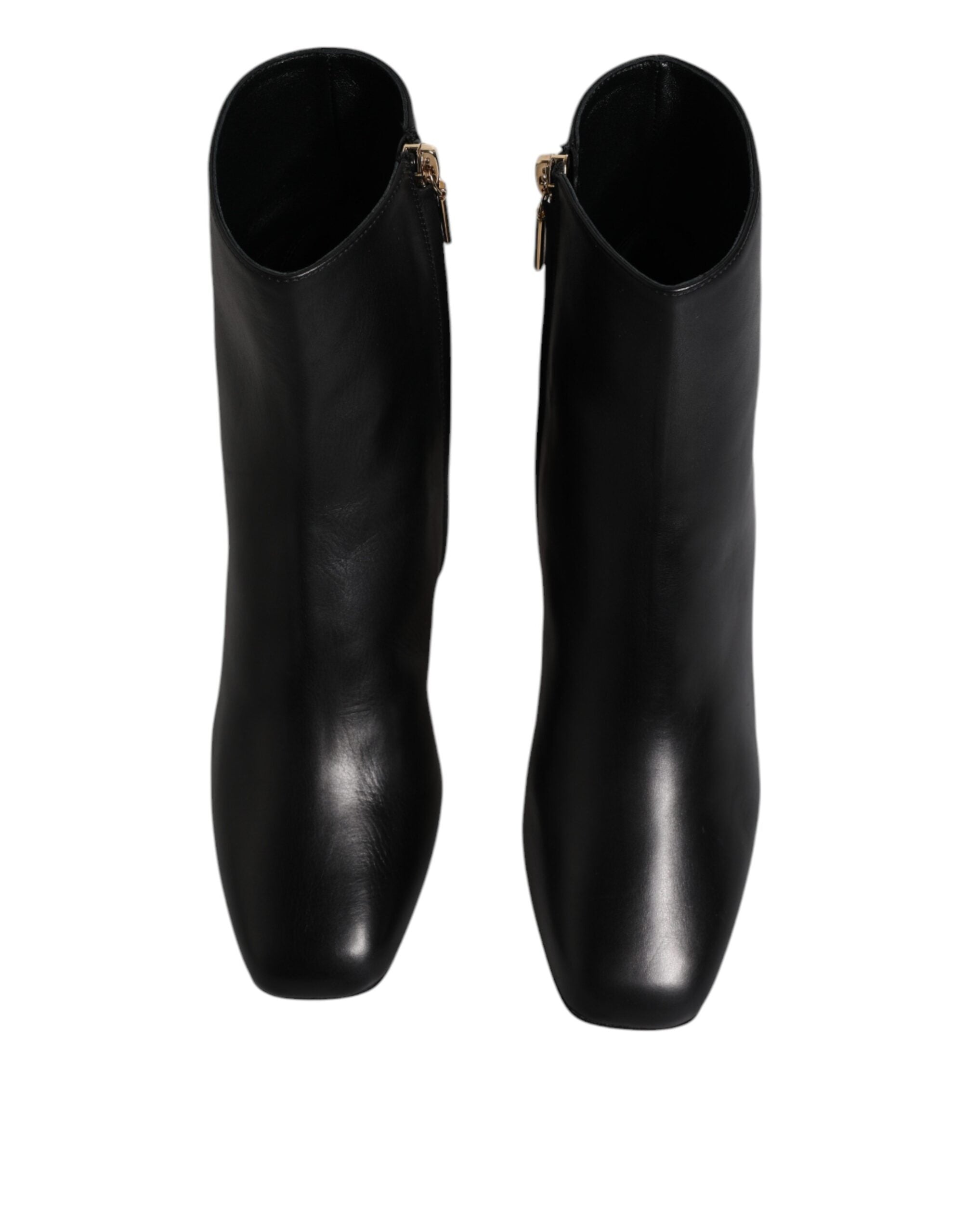 Black Jackie Leather Mid Calf Boots Shoes - ventzia