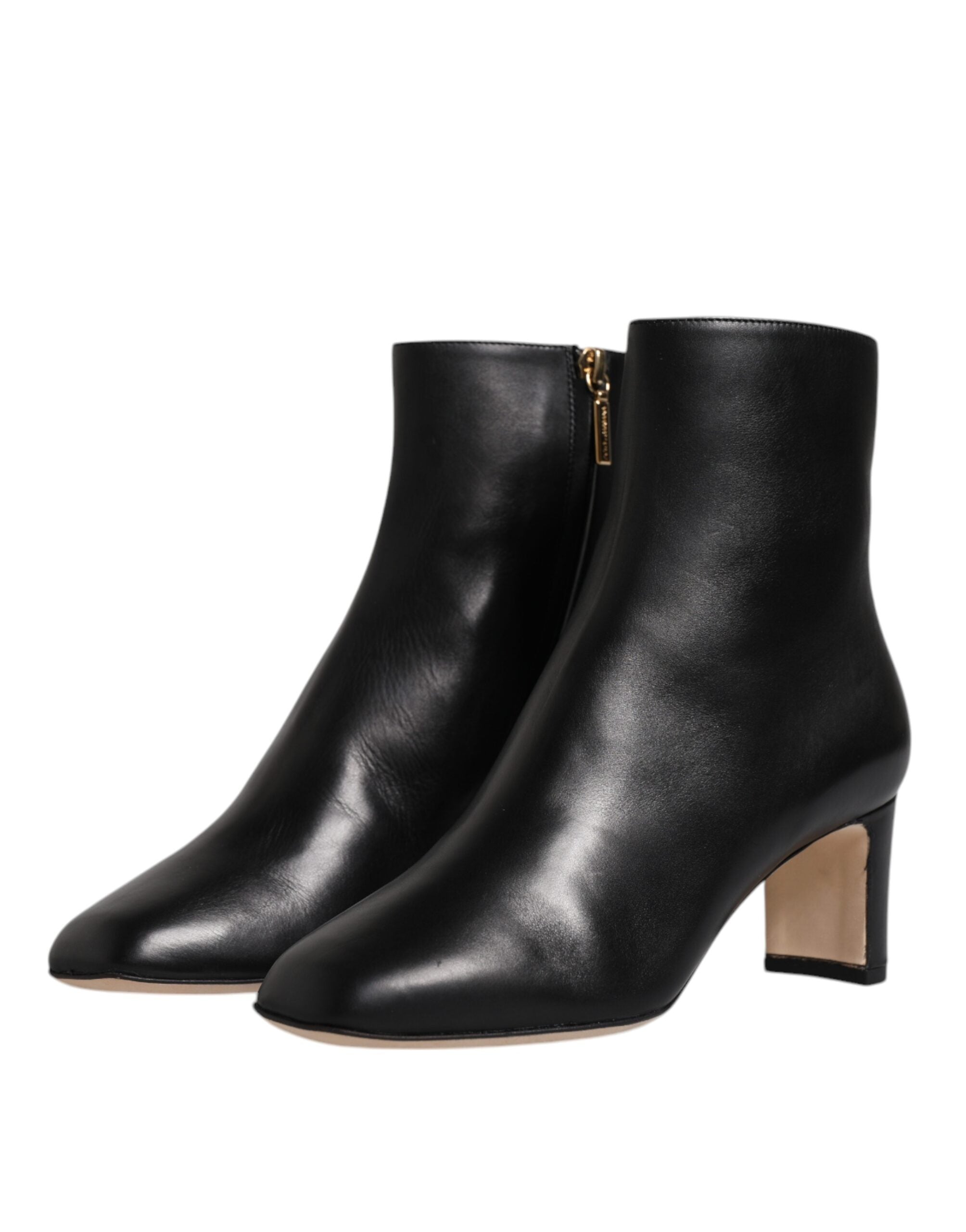 Black Jackie Leather Mid Calf Boots Shoes - ventzia