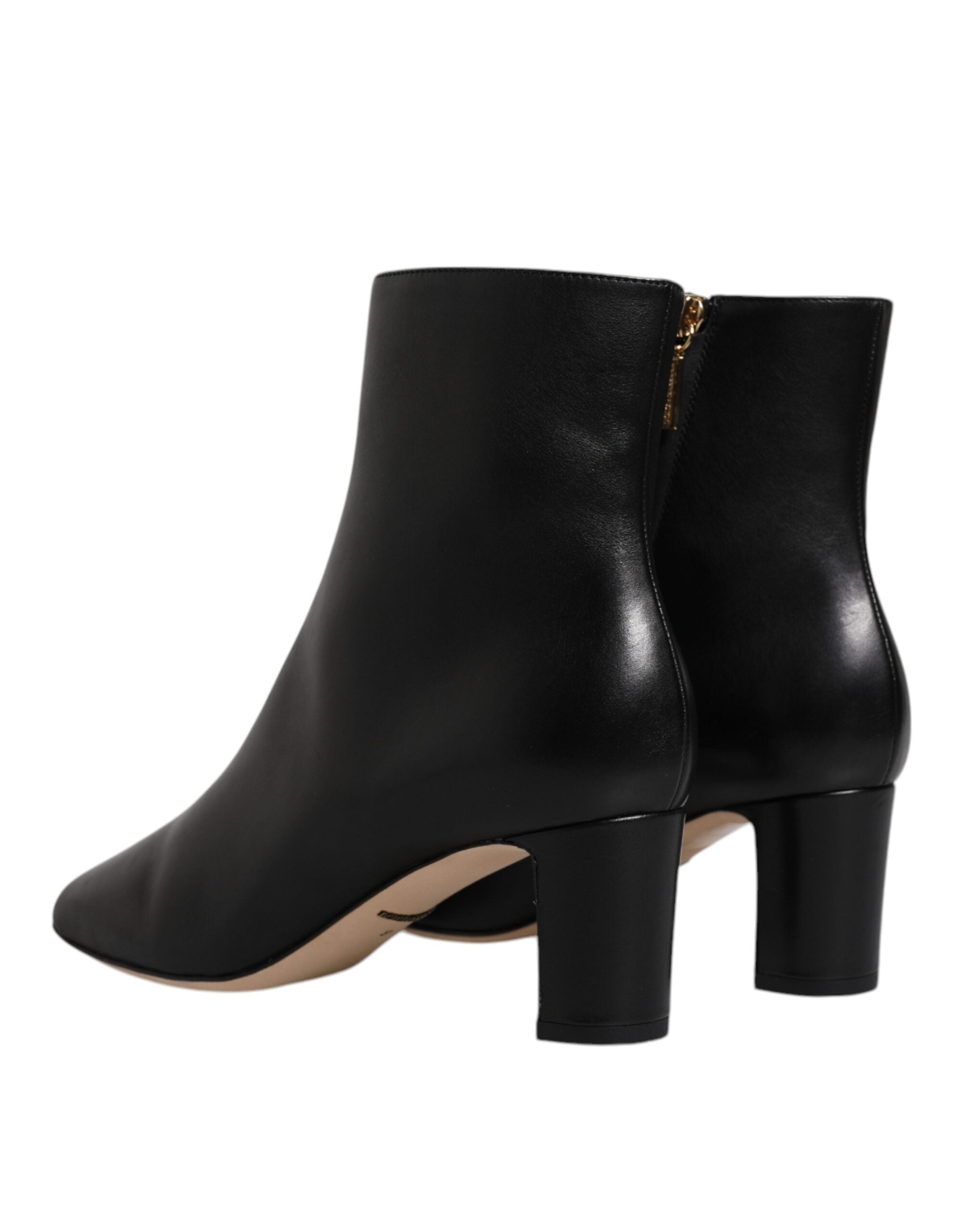 Black Jackie Leather Mid Calf Boots Shoes - ventzia