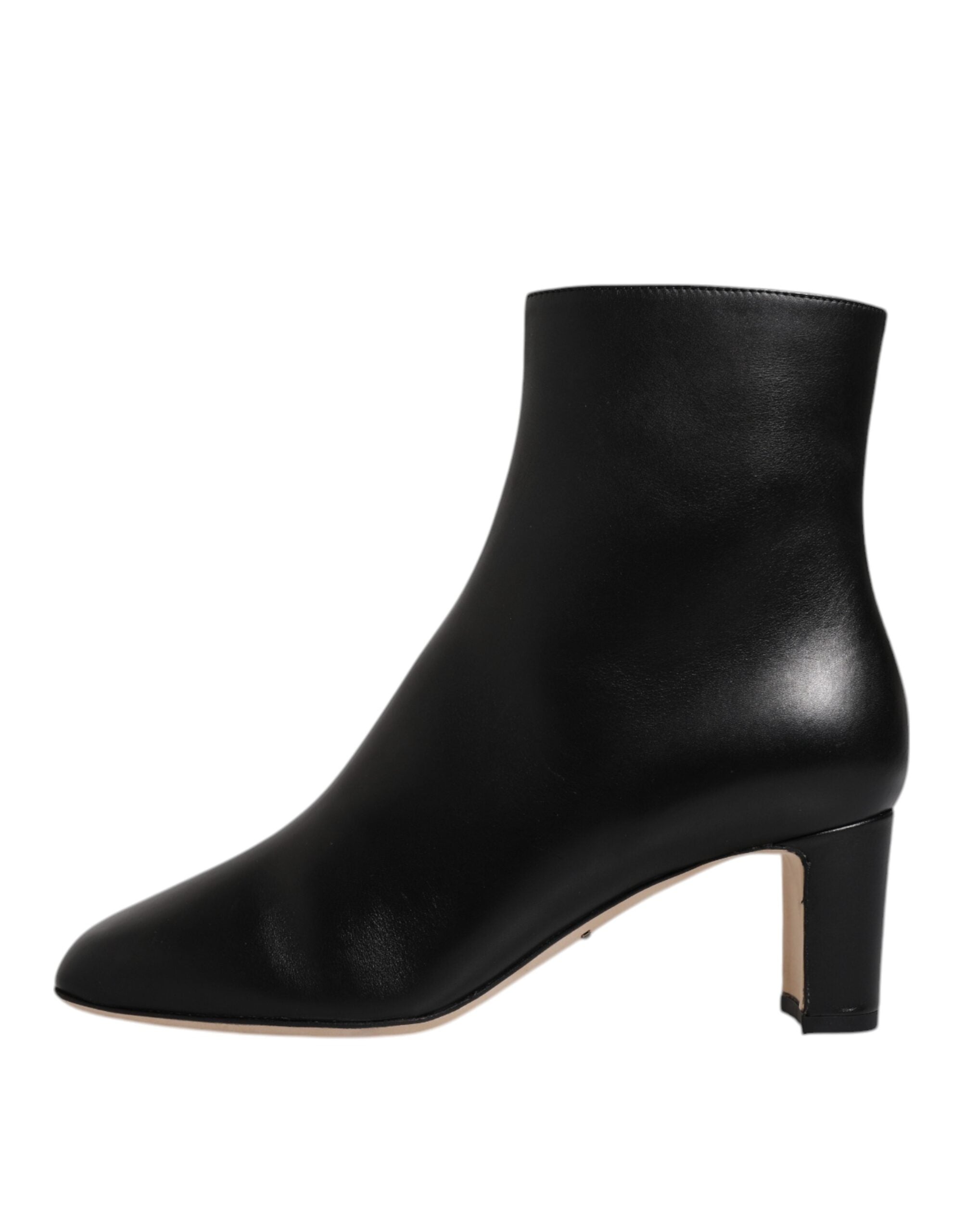 Black Jackie Leather Mid Calf Boots Shoes - ventzia