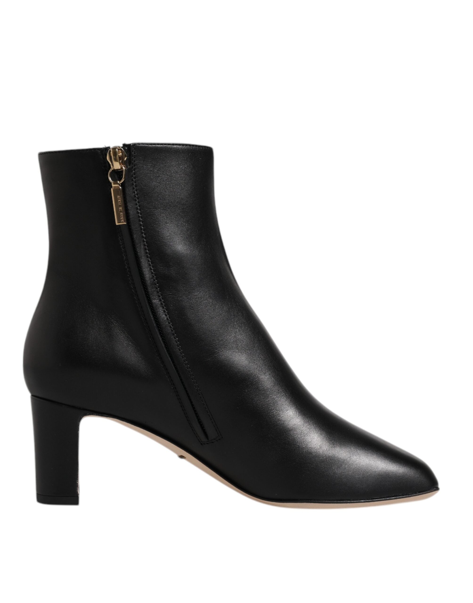 Black Jackie Leather Mid Calf Boots Shoes - ventzia