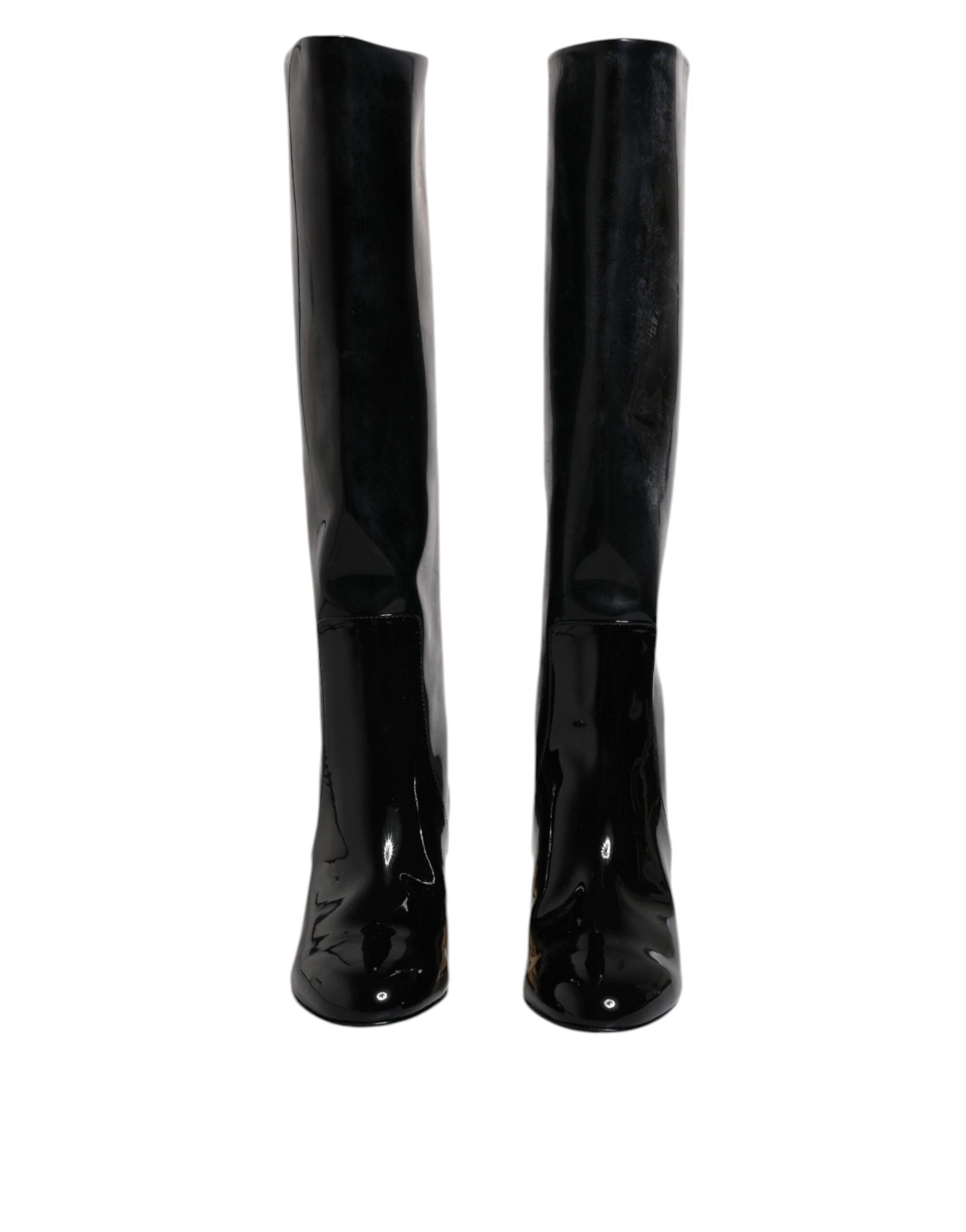 Black Patent Leather Vally High Boots Shoes - ventzia