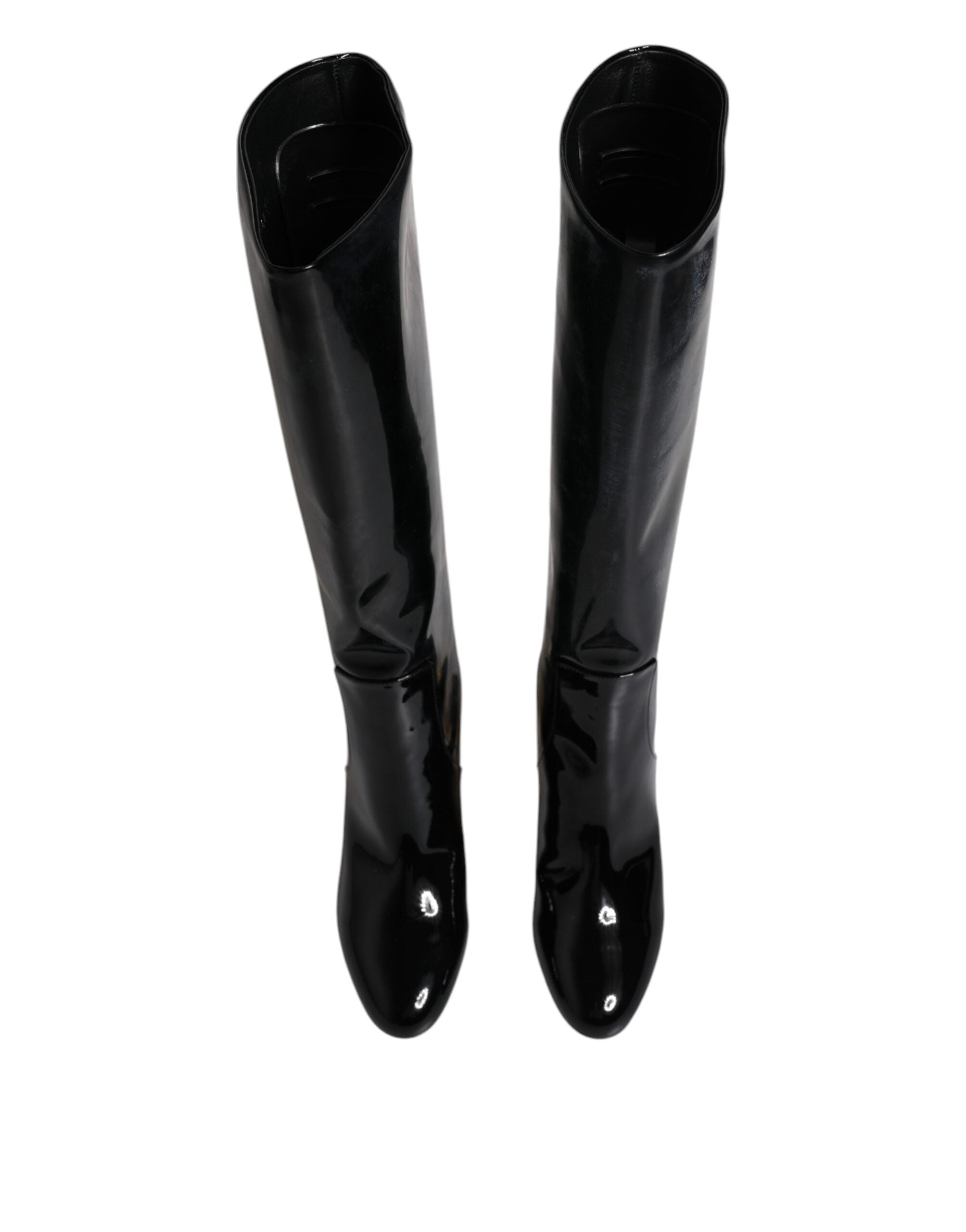 Black Patent Leather Vally High Boots Shoes - ventzia