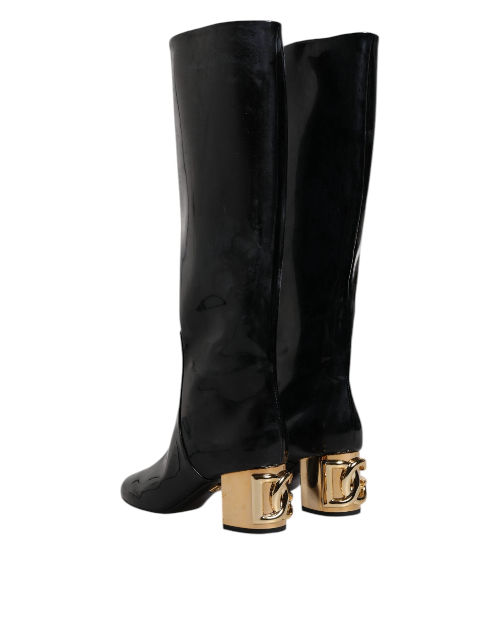 Black Patent Leather Vally High Boots Shoes - ventzia