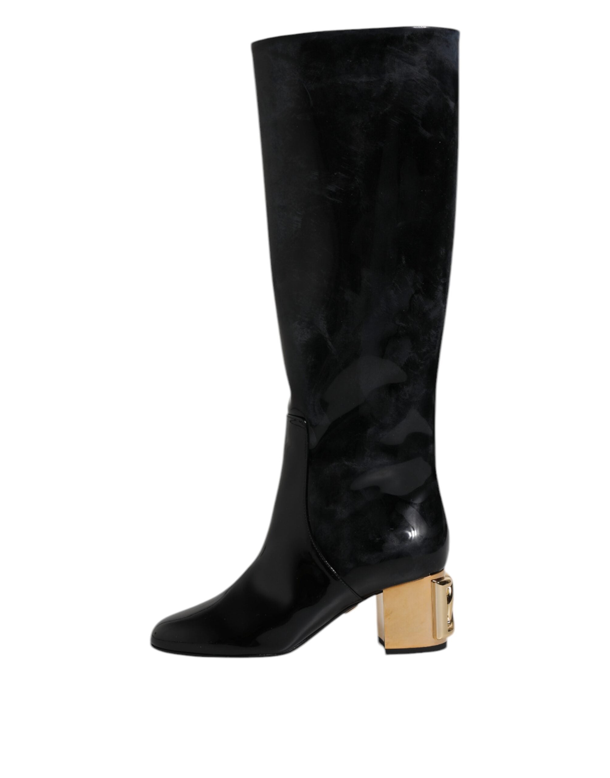 Black Patent Leather Vally High Boots Shoes - ventzia