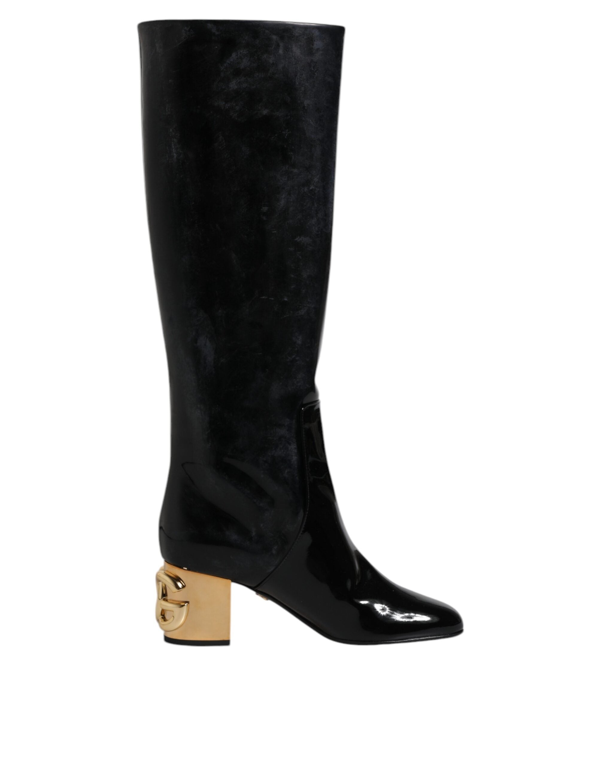 Black Patent Leather Vally High Boots Shoes - ventzia