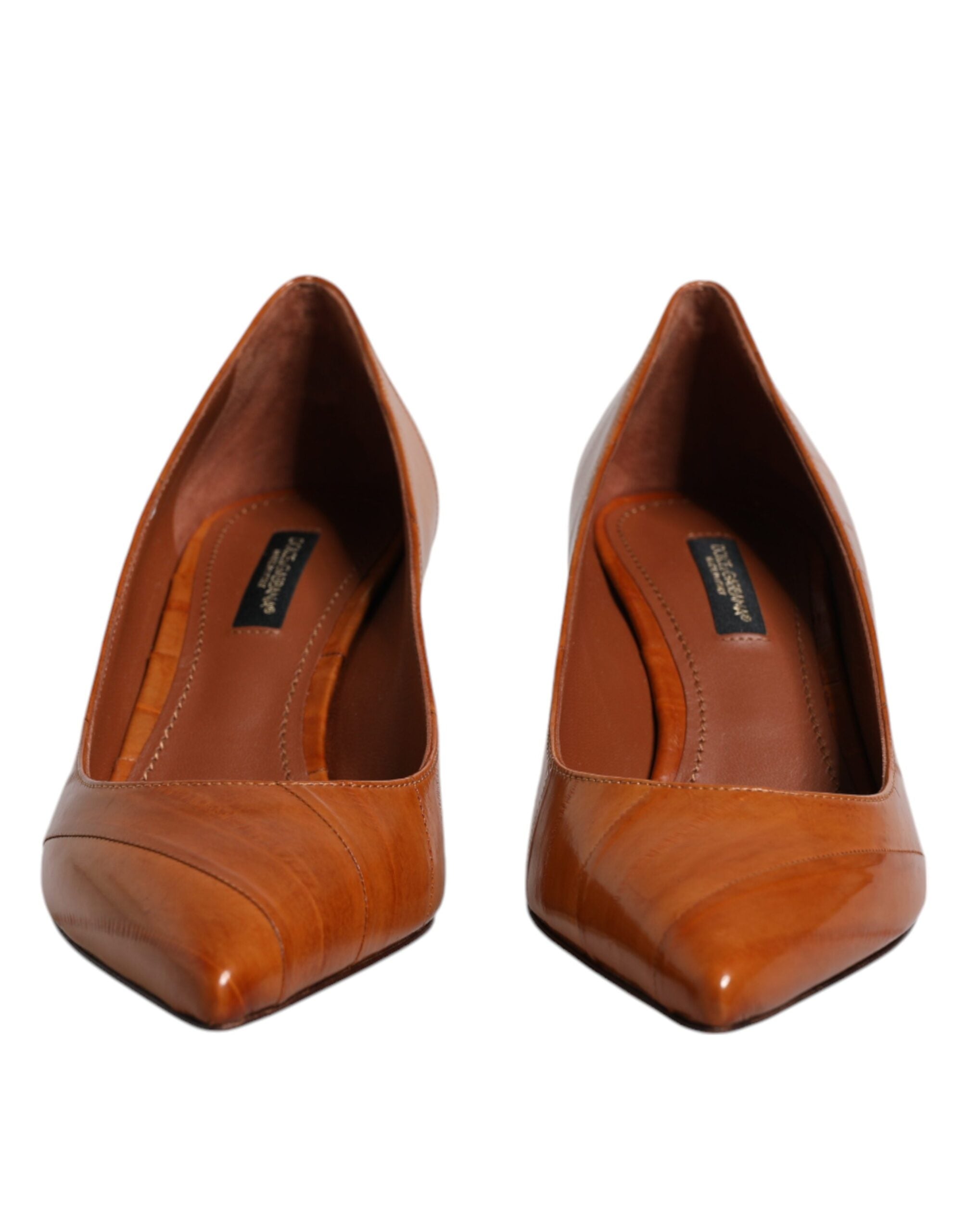 Brown Leather Kitten Heels Pumps Shoes - ventzia