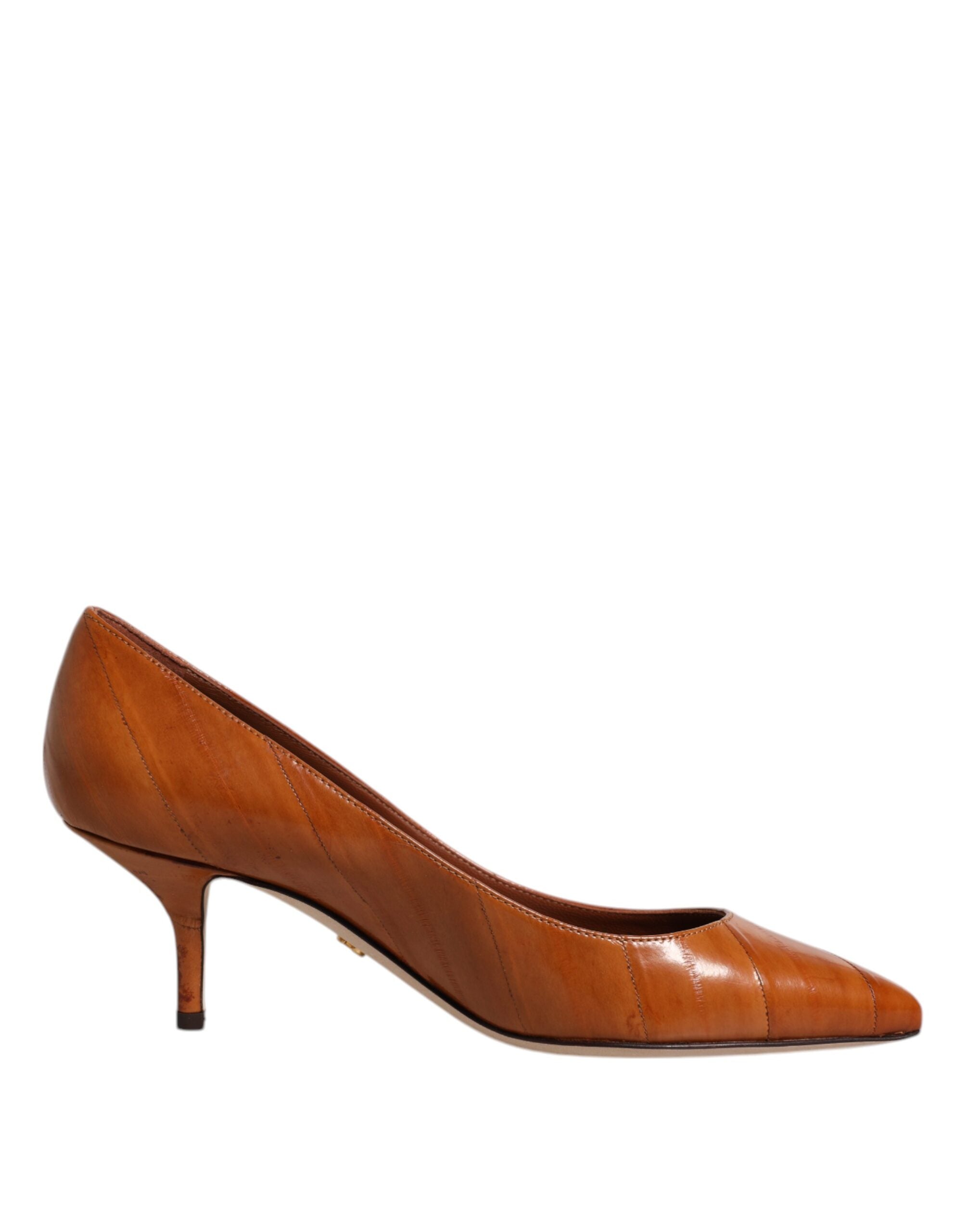 Brown Leather Kitten Heels Pumps Shoes - ventzia