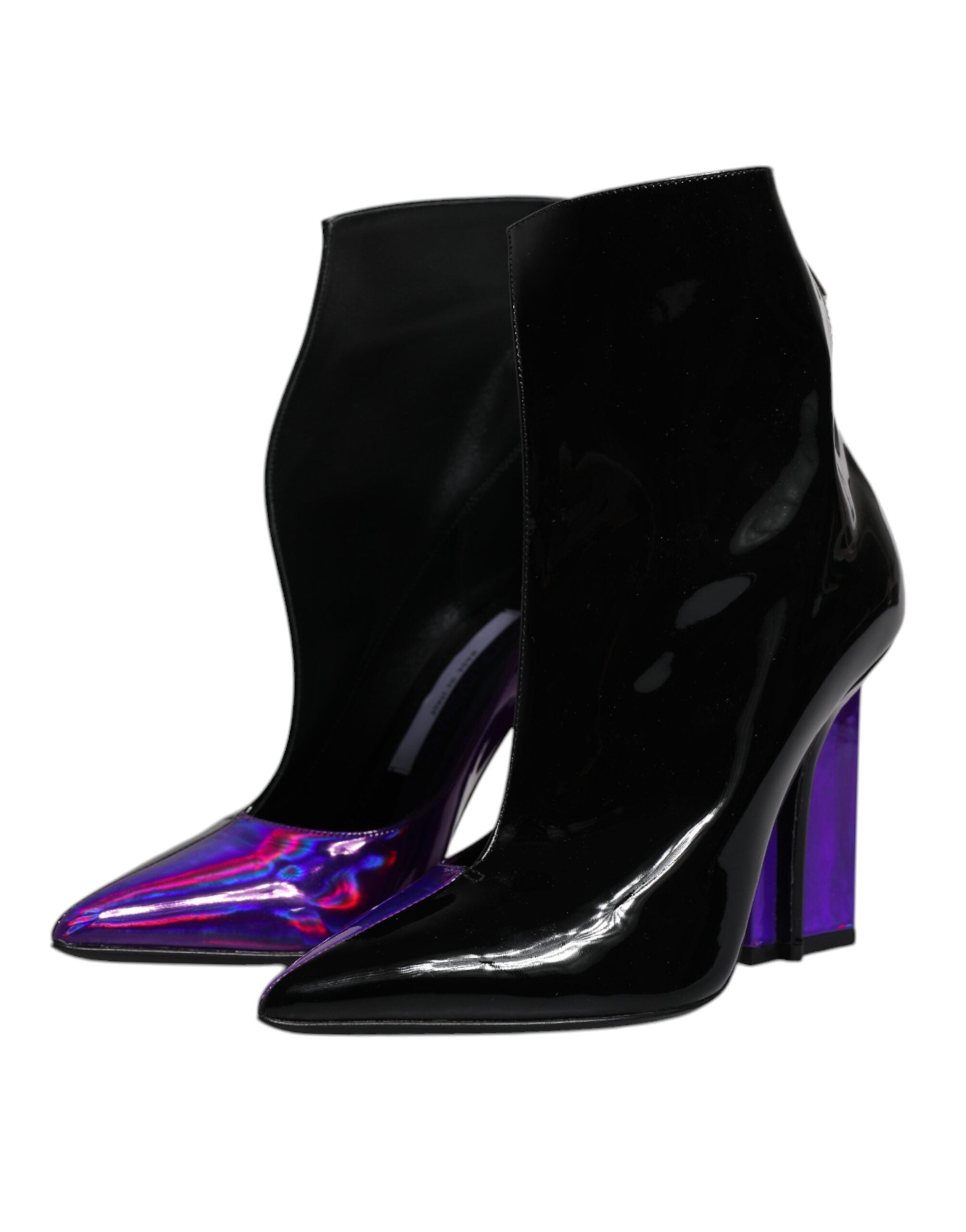 Purple Black Pointed Ankle Boots Shoes - ventzia
