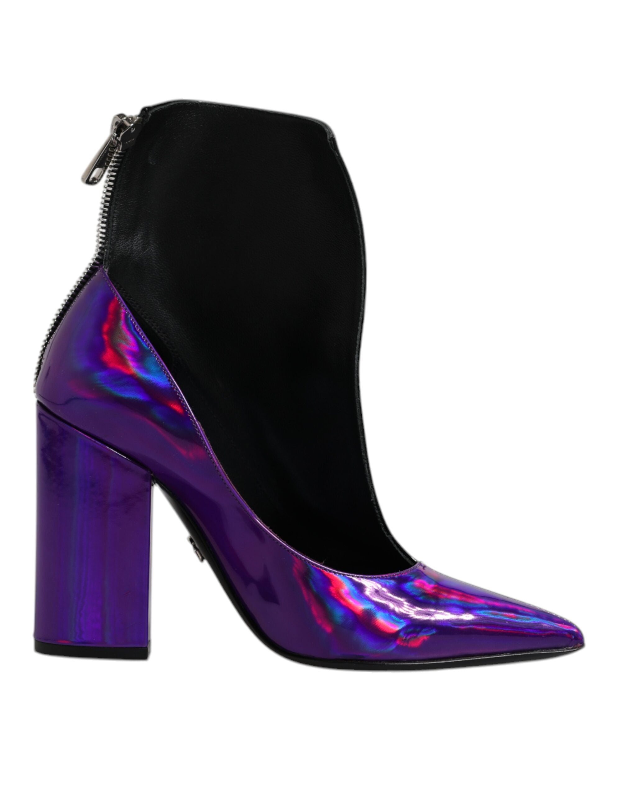 Purple Black Pointed Ankle Boots Shoes - ventzia