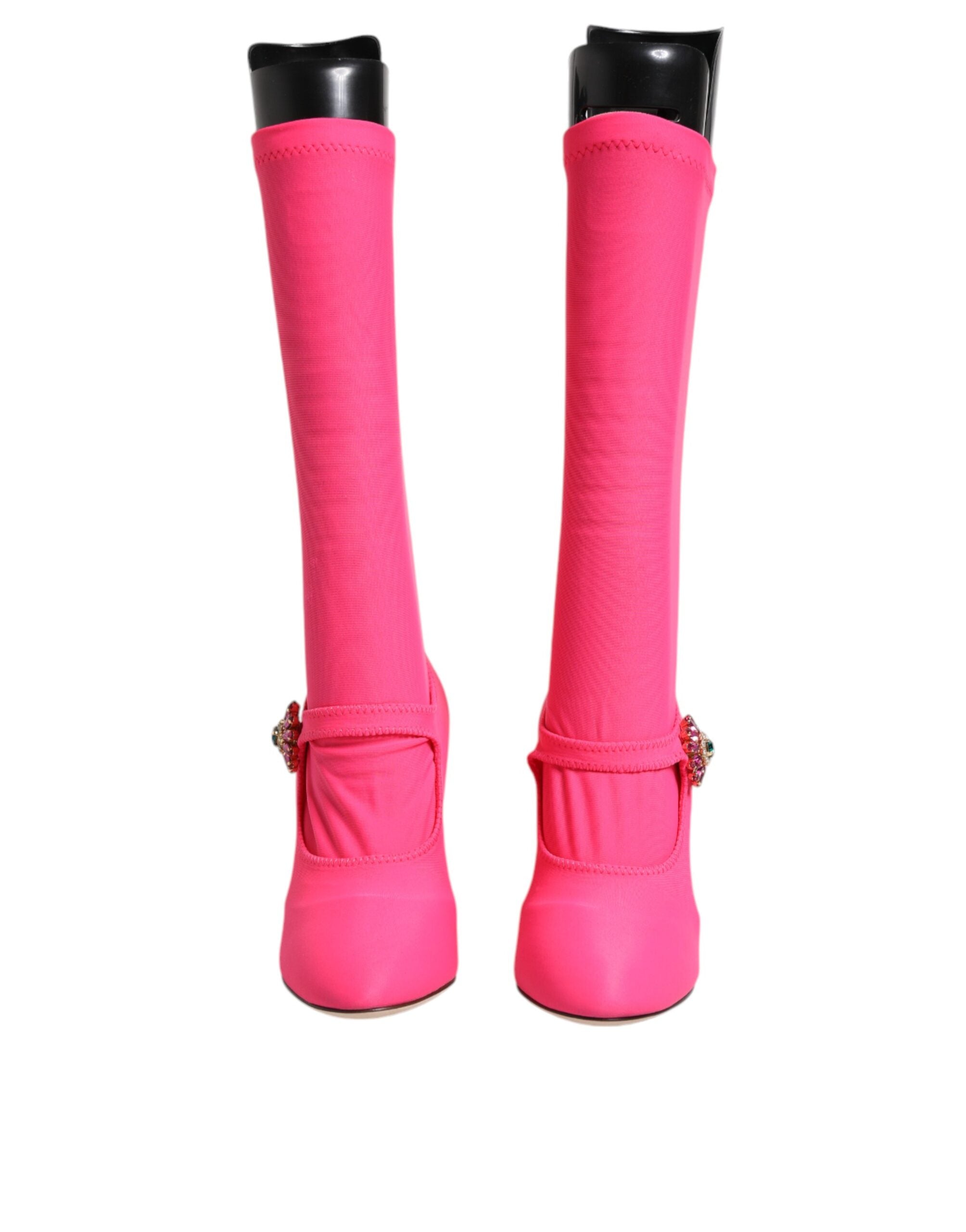Pink Nylon Crystal Vally High Boots Shoes - ventzia
