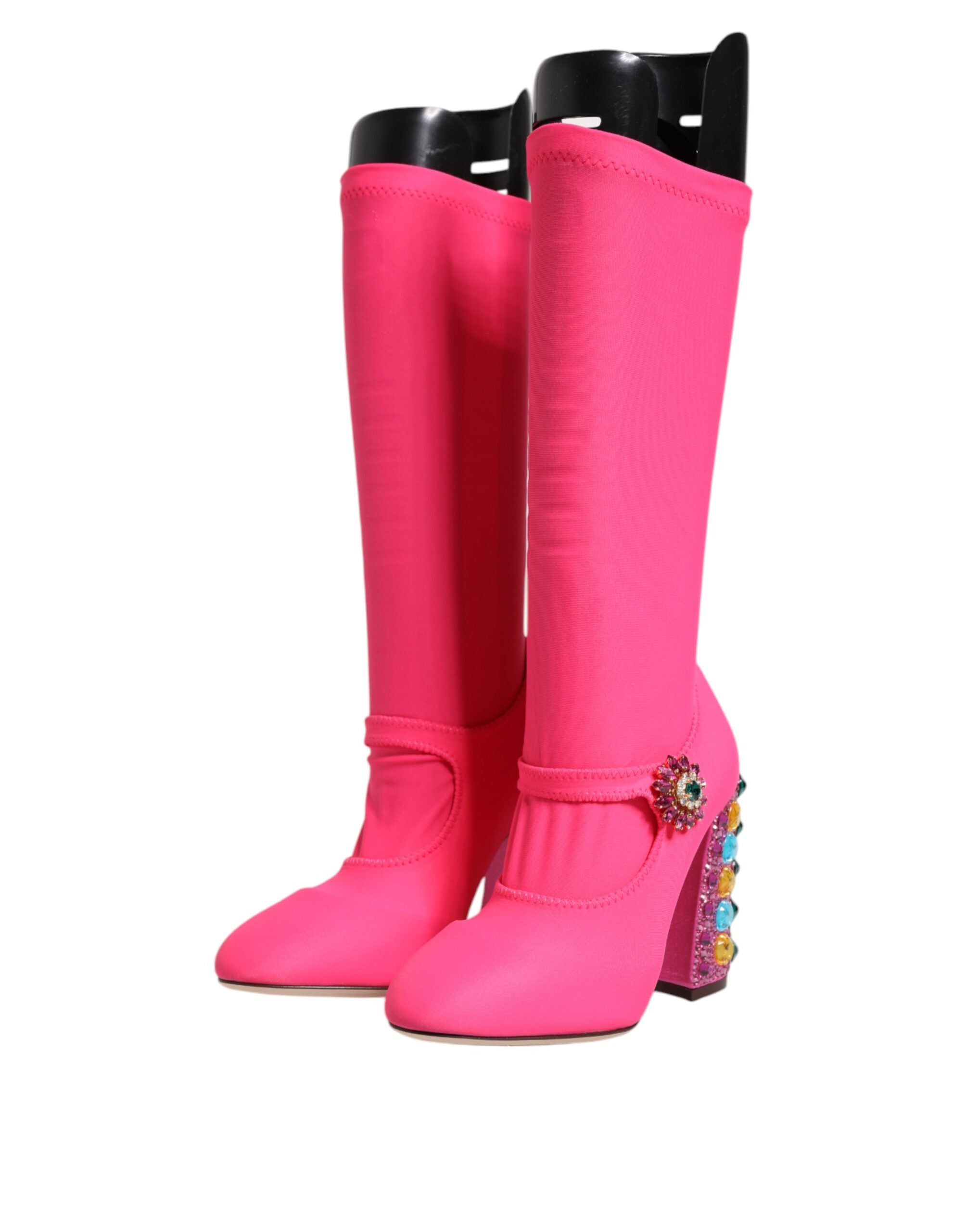 Pink Nylon Crystal Vally High Boots Shoes - ventzia