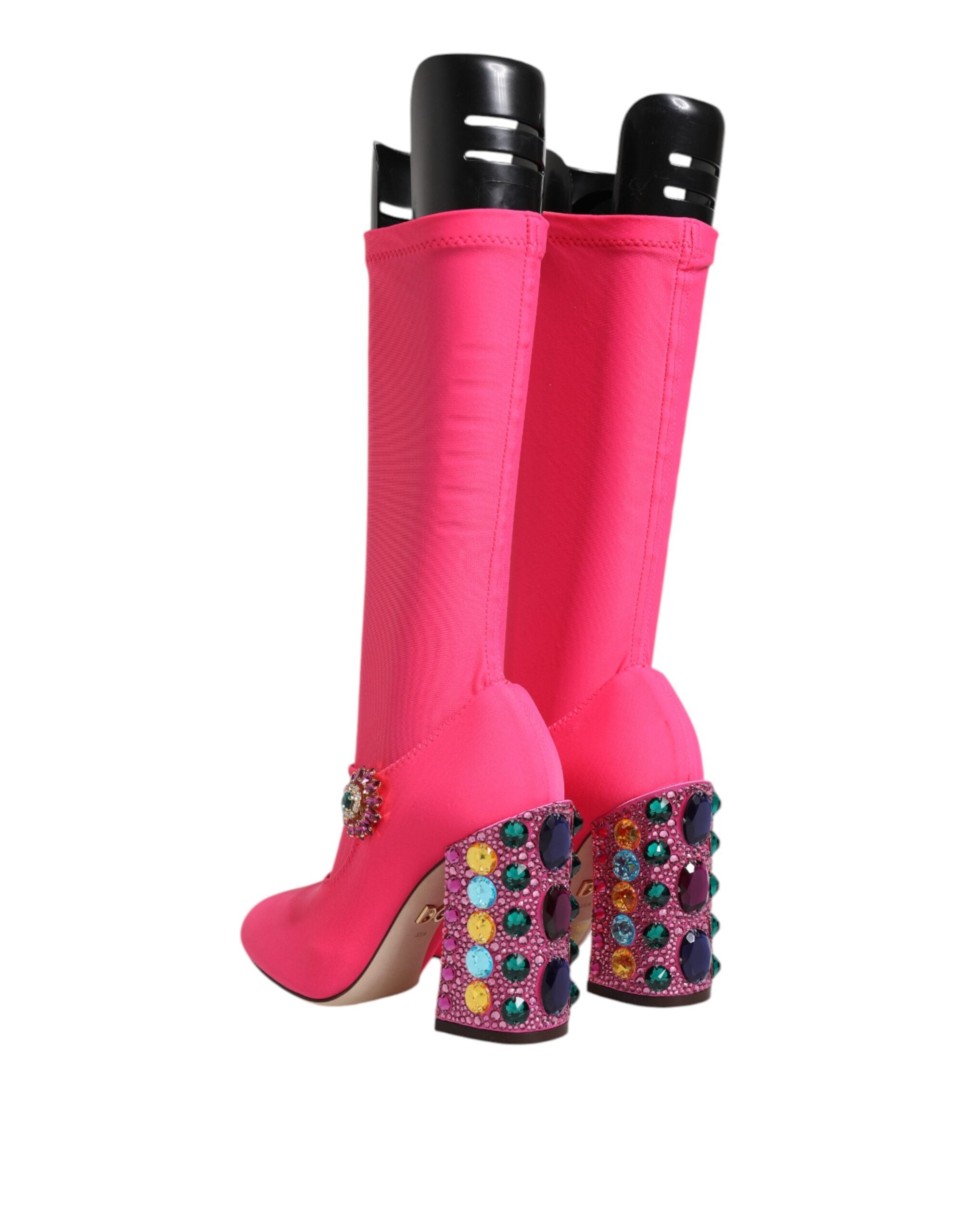 Pink Nylon Crystal Vally High Boots Shoes - ventzia